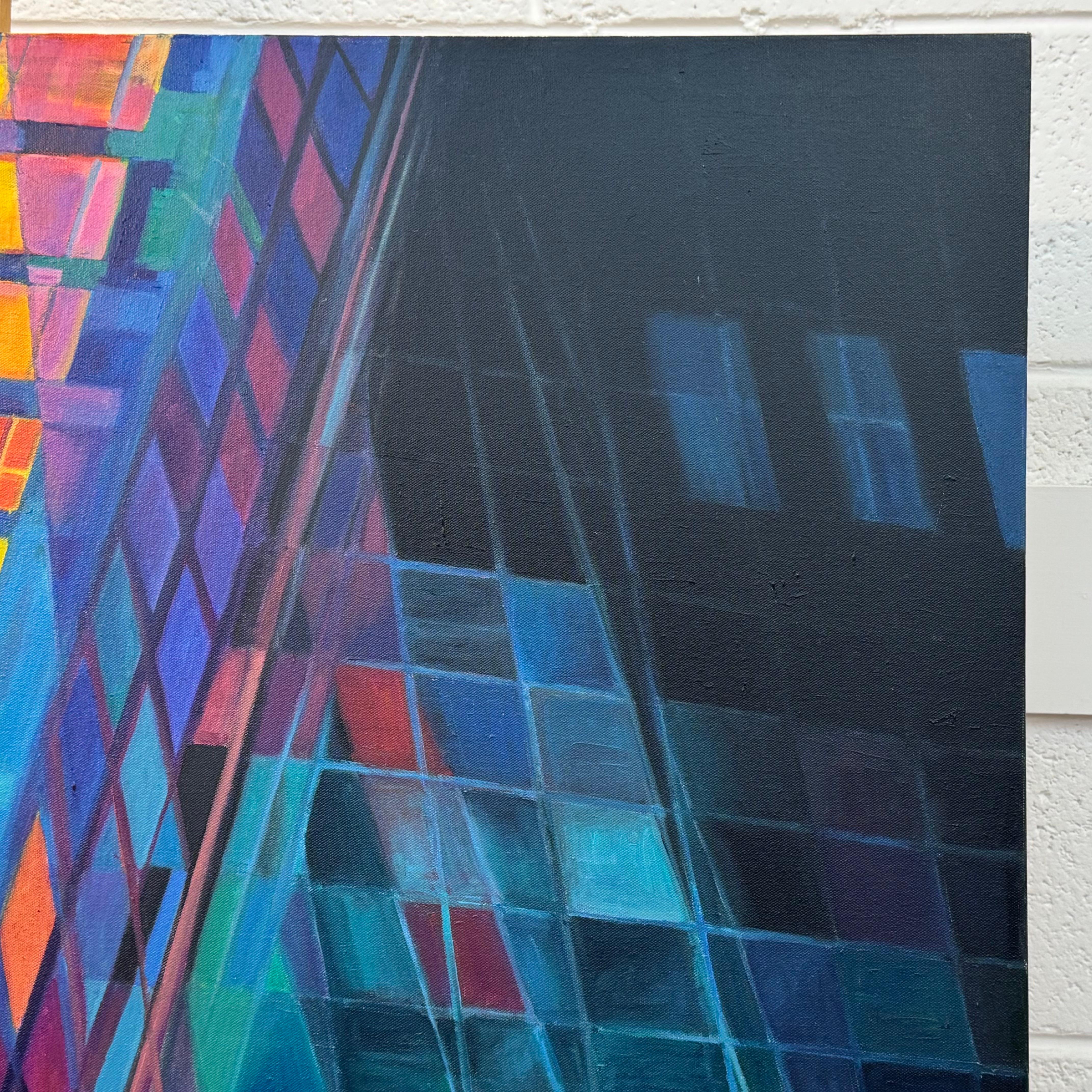 Very Large Square Painting of New York City Skyscrapers USA - Red Blue & Yellow - by Polish Artist, Katarzyna Szulc.
Signed Kasha on the front of the canvas.

Art measures 47.2 x 47.2 inches
Unframed

This stunning large-scale painting is a vibrant