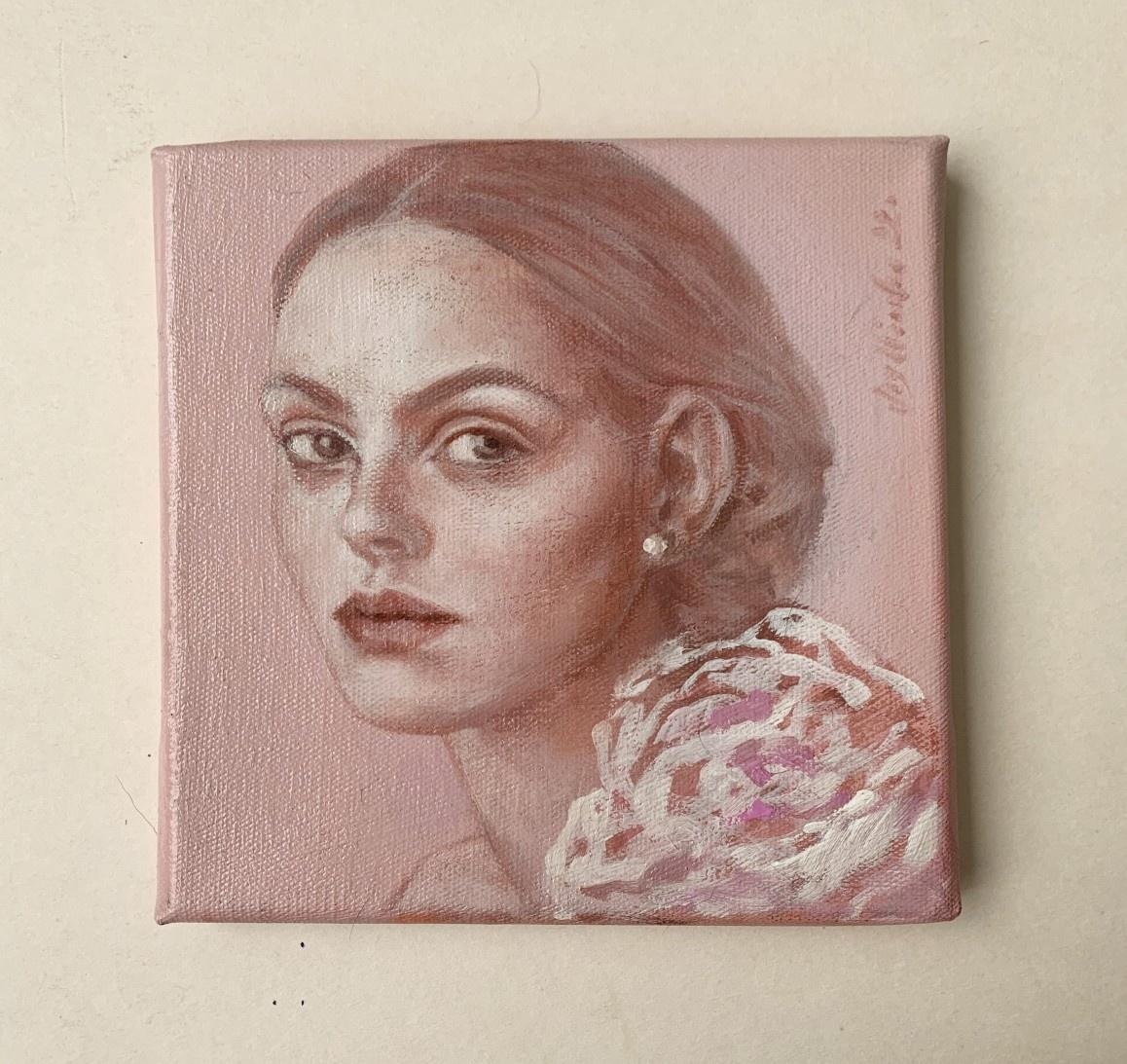 Un ritratto - Pittura ad olio figurativa contemporanea, Donna sottile, artista polacco - Painting di Katarzyna Szydlowska