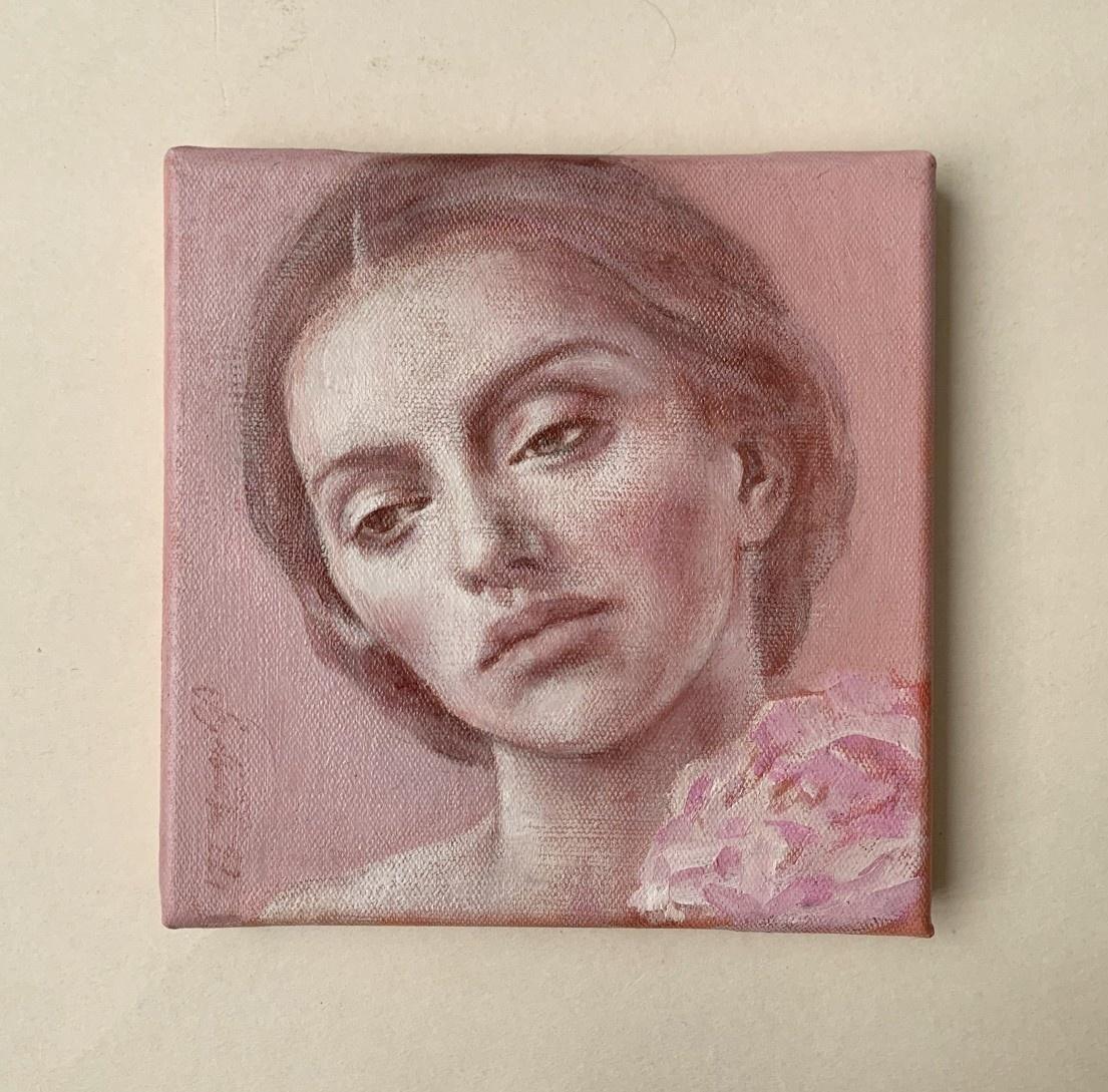 Un portrait - Peinture à l'huile figurative contemporaine, Femme subtile, artiste polonaise - Painting de Katarzyna Szydlowska