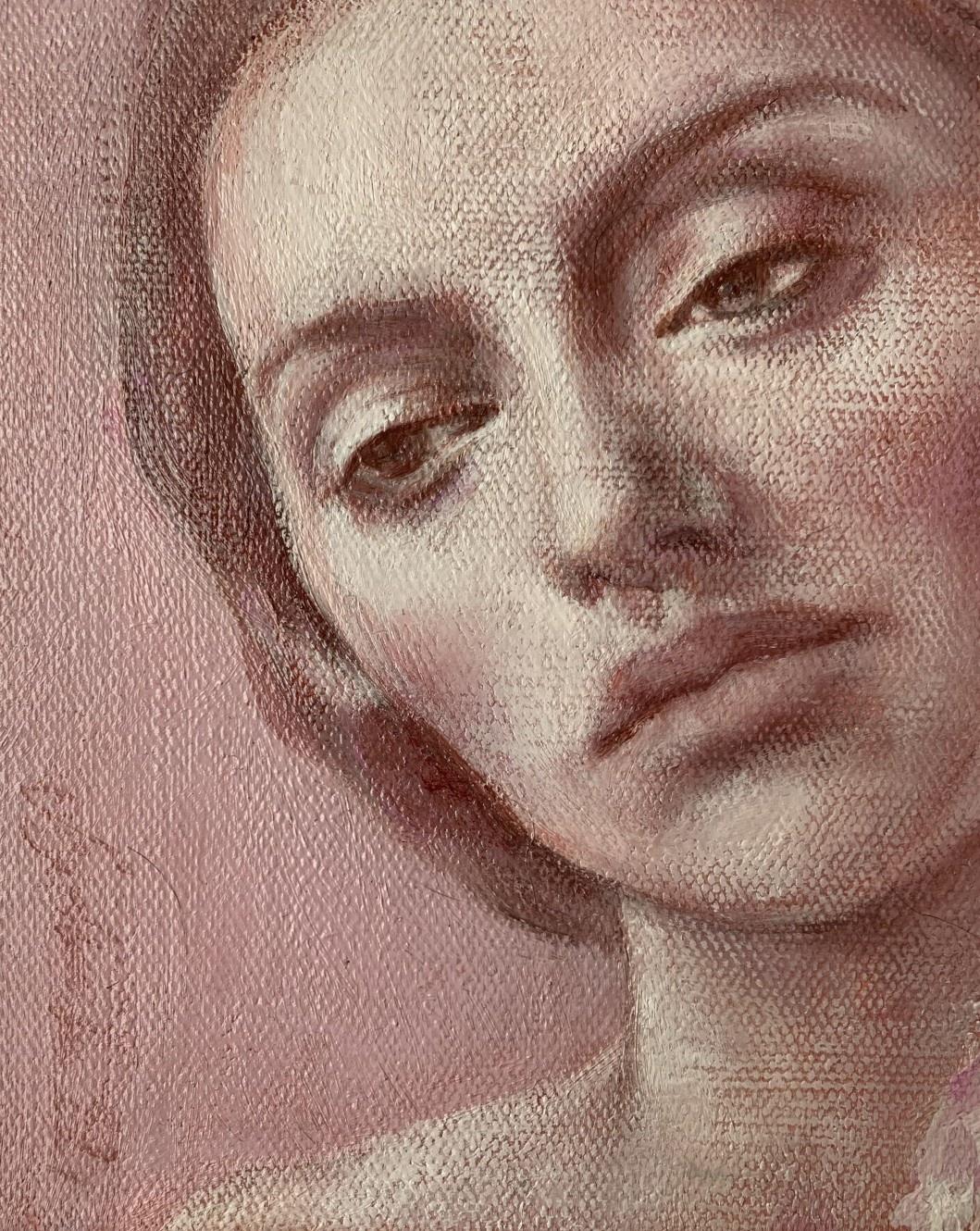 Un portrait - Peinture à l'huile figurative contemporaine, Femme subtile, artiste polonaise - Romantique Painting par Katarzyna Szydlowska