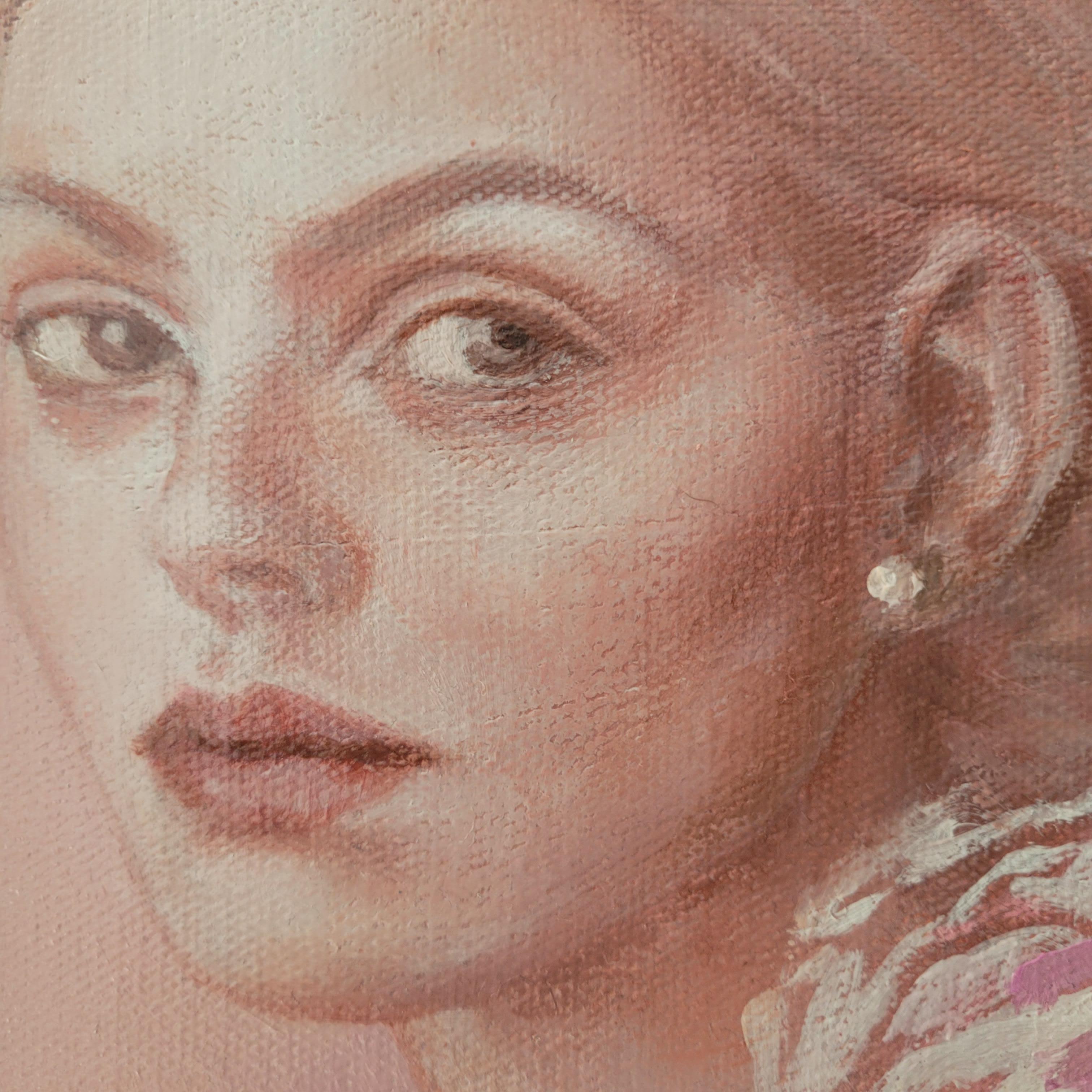 Un retrato - Pintura al óleo figurativa contemporánea, Mujer sutil, artista polaca en venta 3