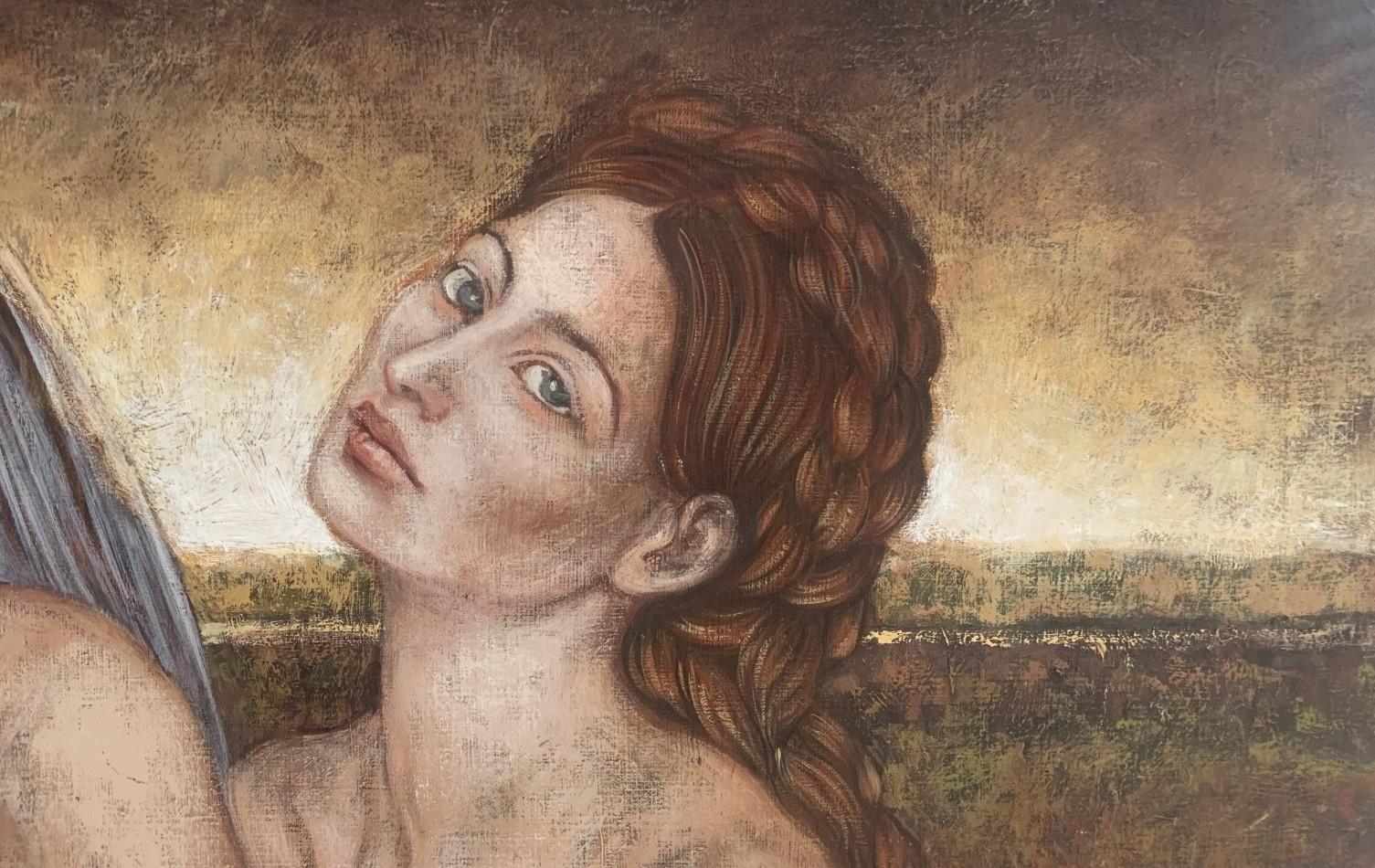 Melancholy... Contemporary Figurative Oil Painting, Subtle Female, Polish artist For Sale 1