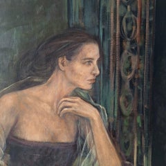 Ritratto. Pittura ad olio figurativa contemporanea, Donna sottile, artista polacco