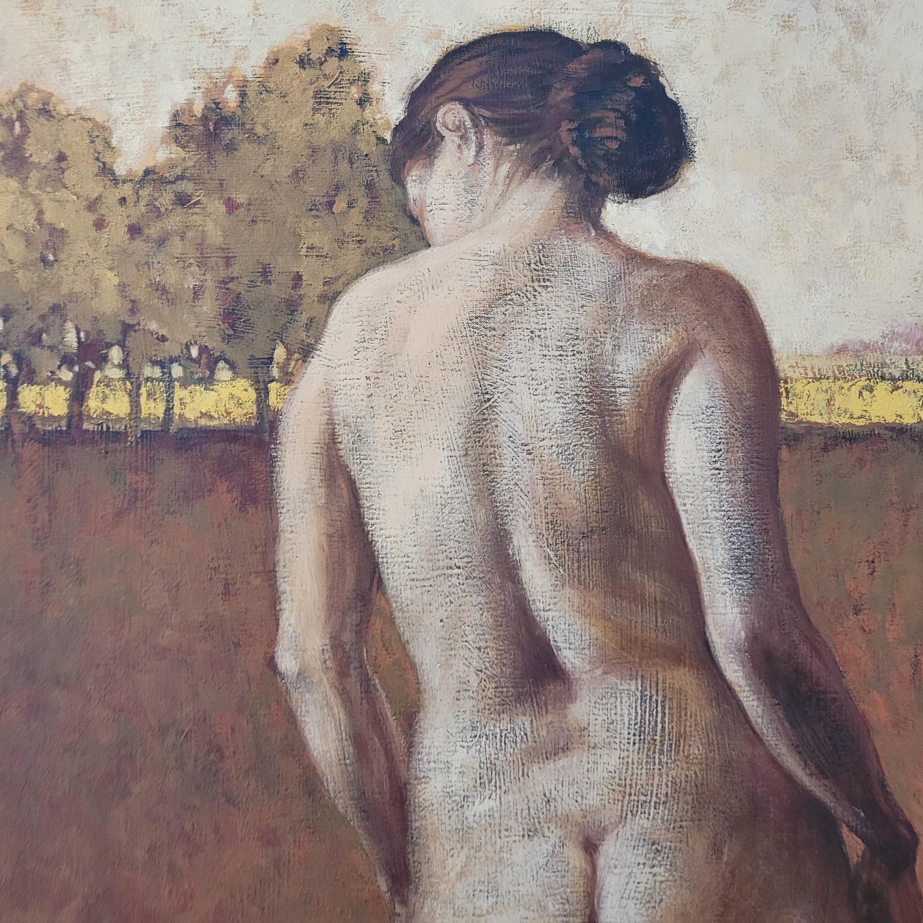 De pie. Pintura al óleo figurativa contemporánea, Mujer sutil, artista polaca en venta 5