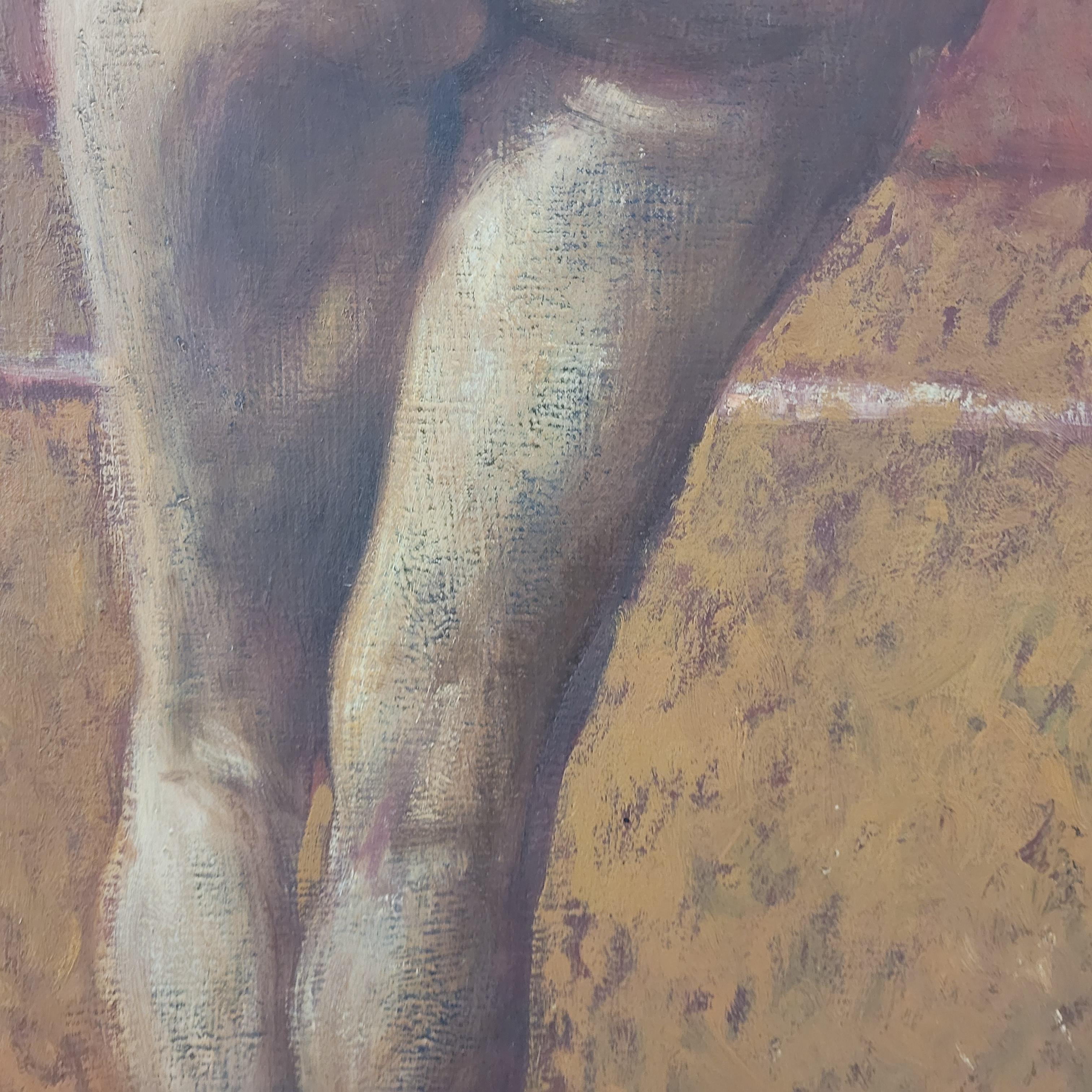 De pie. Pintura al óleo figurativa contemporánea, Mujer sutil, artista polaca en venta 2