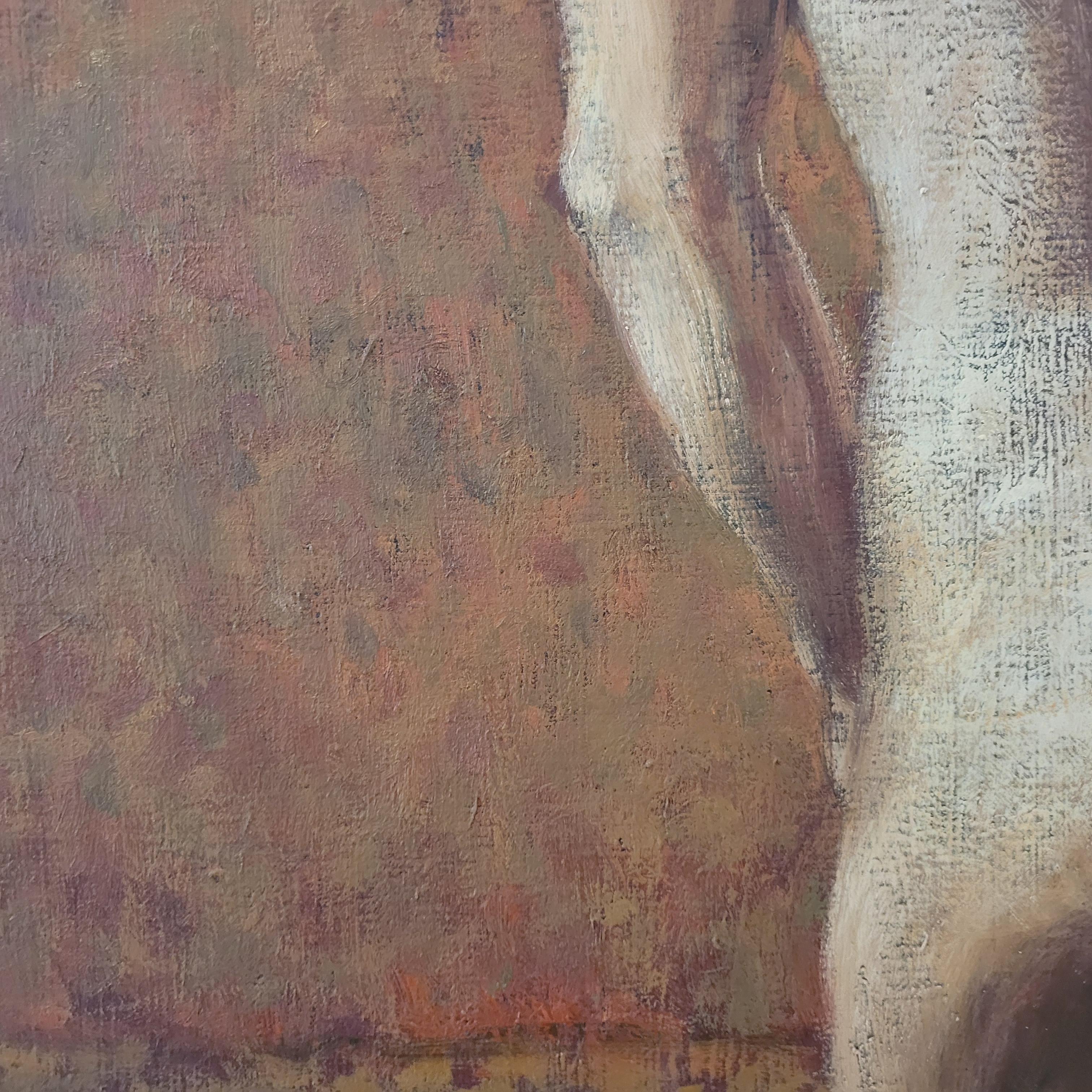 De pie. Pintura al óleo figurativa contemporánea, Mujer sutil, artista polaca en venta 3