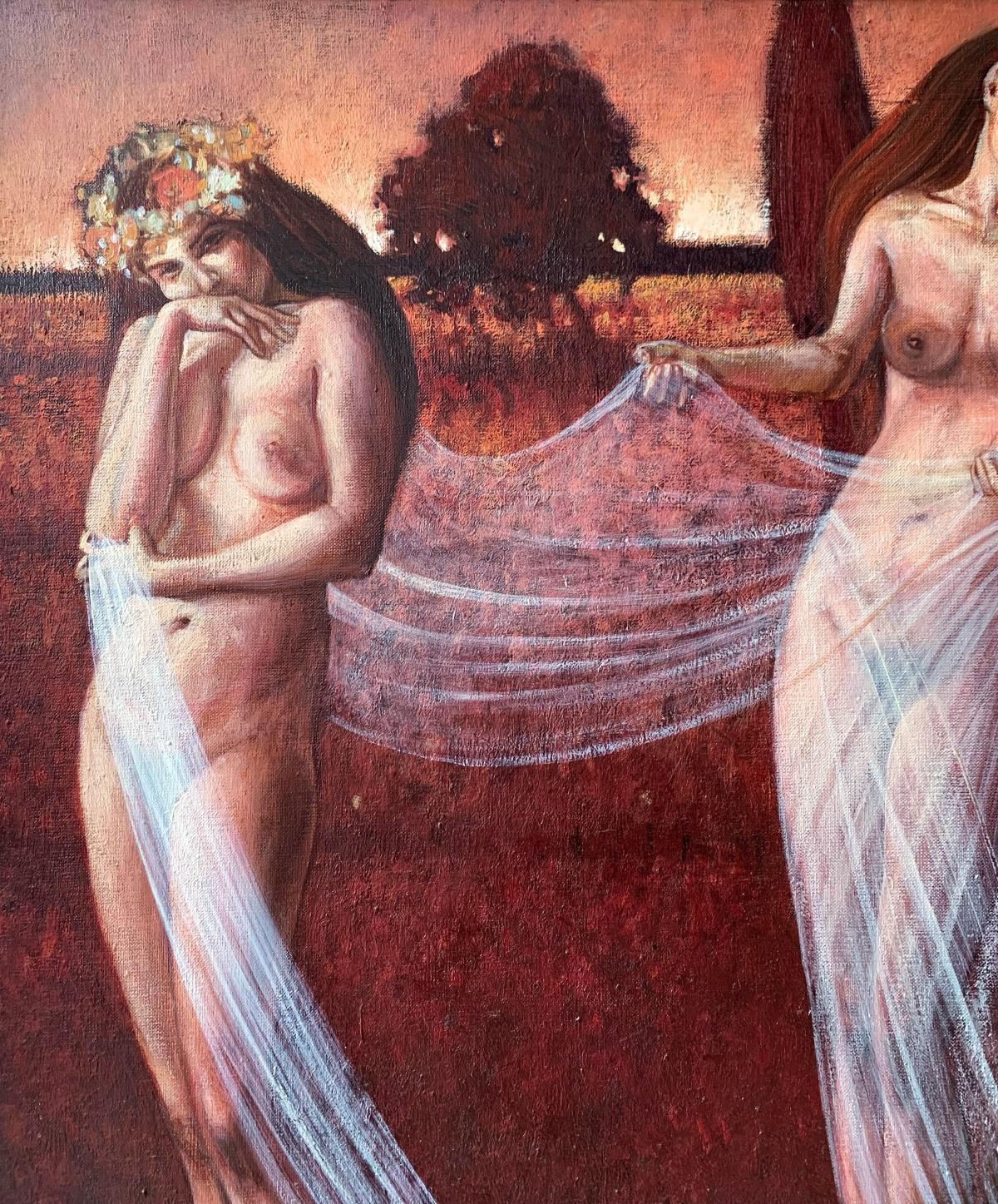 Sin título - Pintura al óleo figurativa contemporánea, sutil retrato femenino, vibrante - Painting de Katarzyna Szydlowska