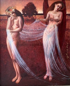 Sin título - Pintura al óleo figurativa contemporánea, sutil retrato femenino, vibrante