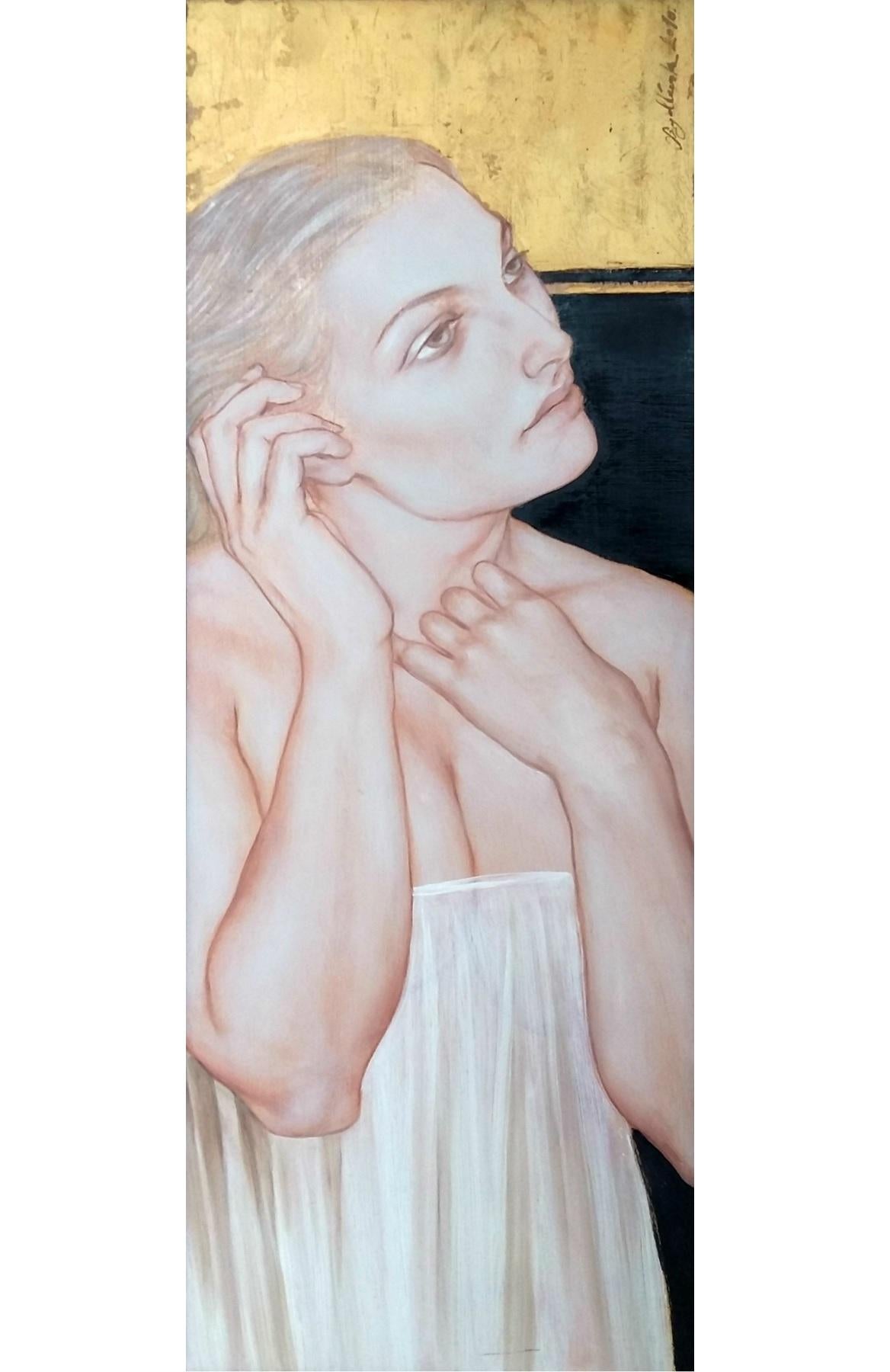 Victoria - XXI Century, Contemporary Figurative Oil Painting, Portrait,Gold Girl