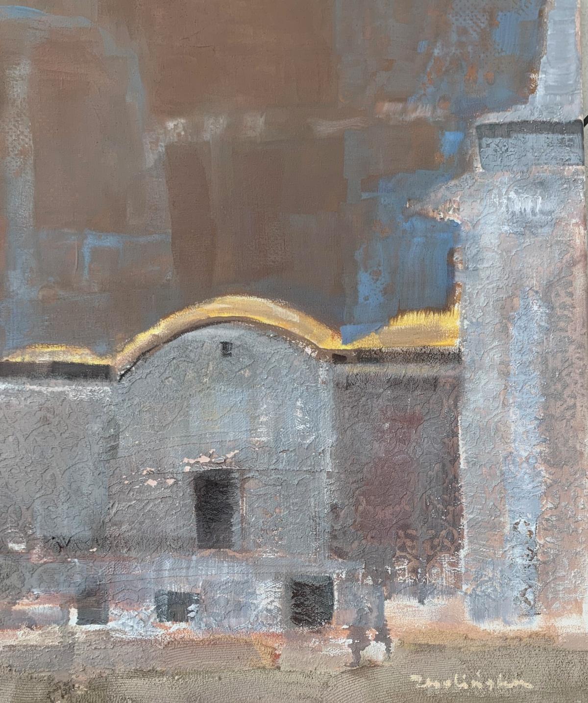 Una chica. Paisaje contemporáneo, Textura, Arte polaco - Painting de Katarzyna Zwolińska