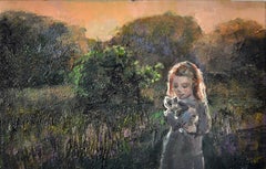 Girl with a Cat - XXI Century, Contemporary Figurative Oil Painting, Landscape