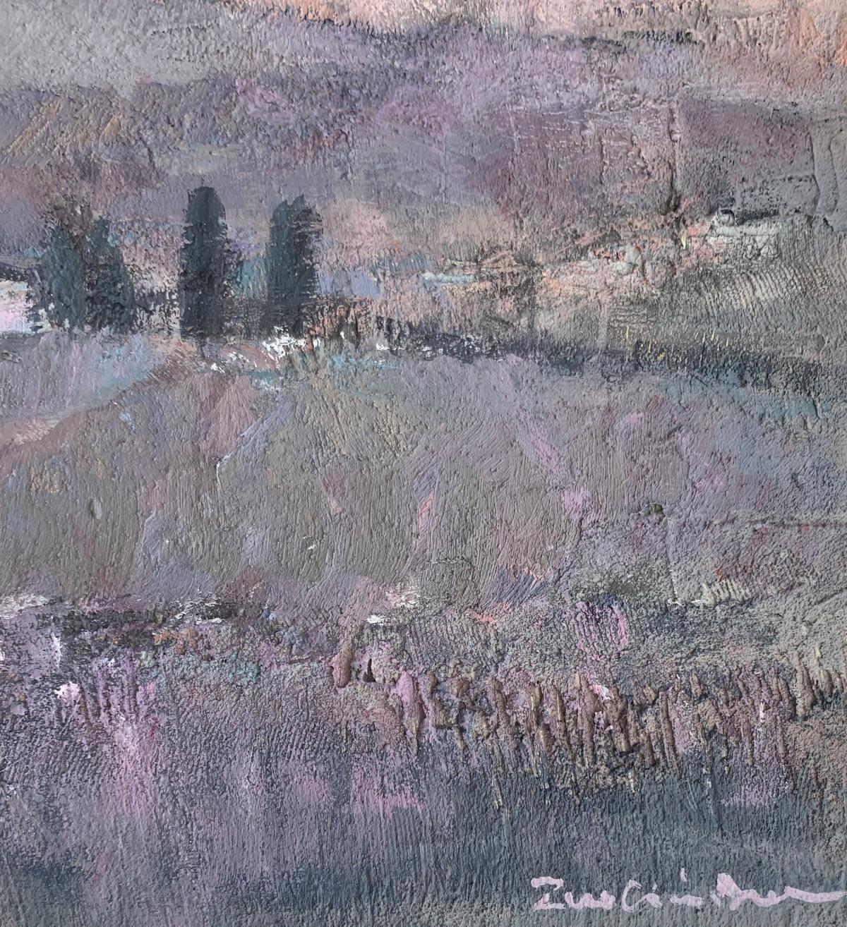 Lavender fields. Contemporary Landscape Painting, Texture, Polish art For Sale 2