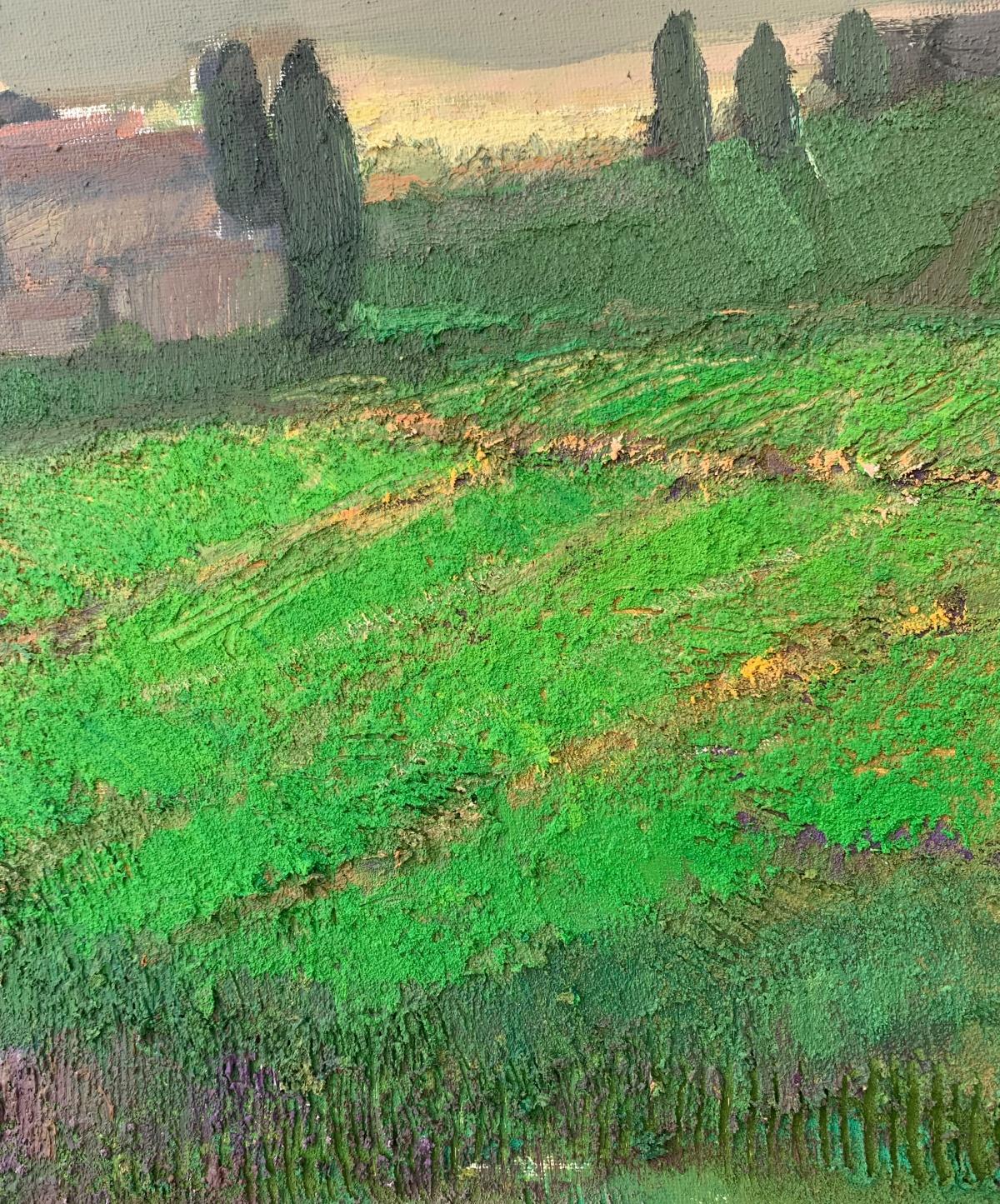 Le printemps en Toscane. Peinture de paysage contemporaine, Texture, Art polonais - Gris Landscape Painting par Katarzyna Zwolińska