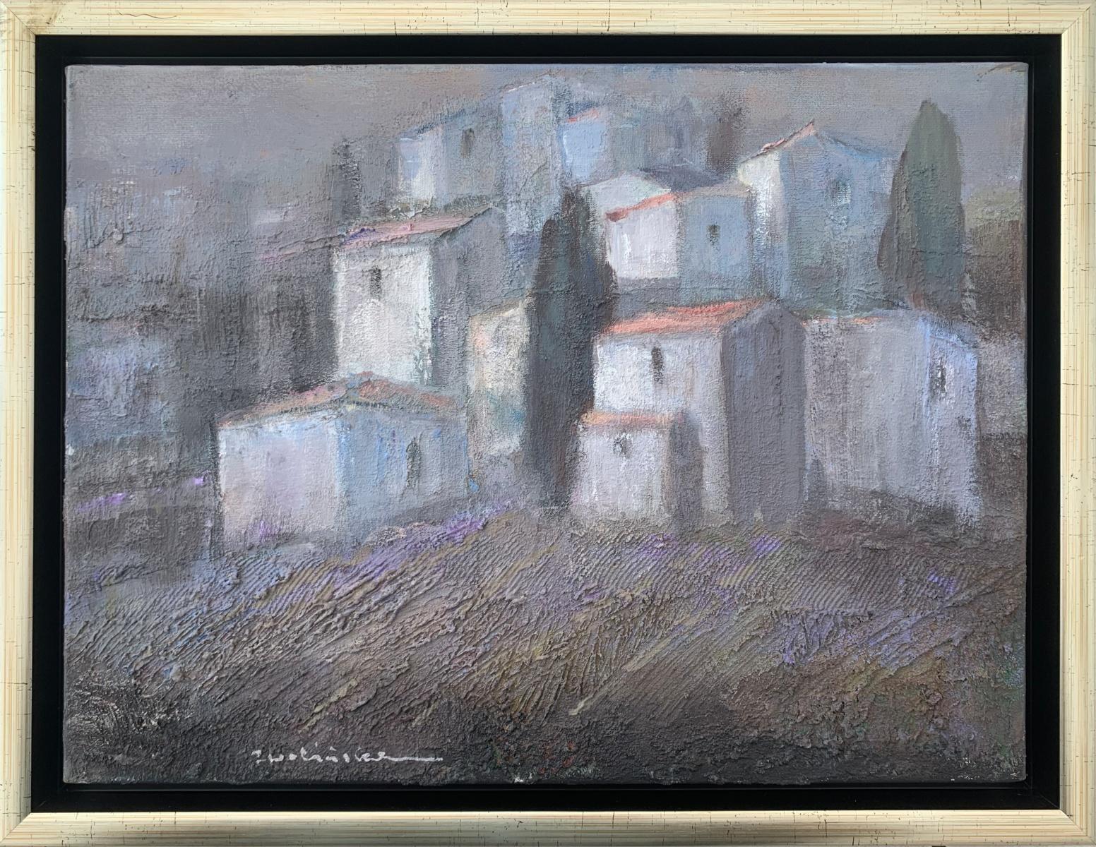 Town in a Fog. Contemporary Landscape Painting, Texture, Polish art For Sale 3