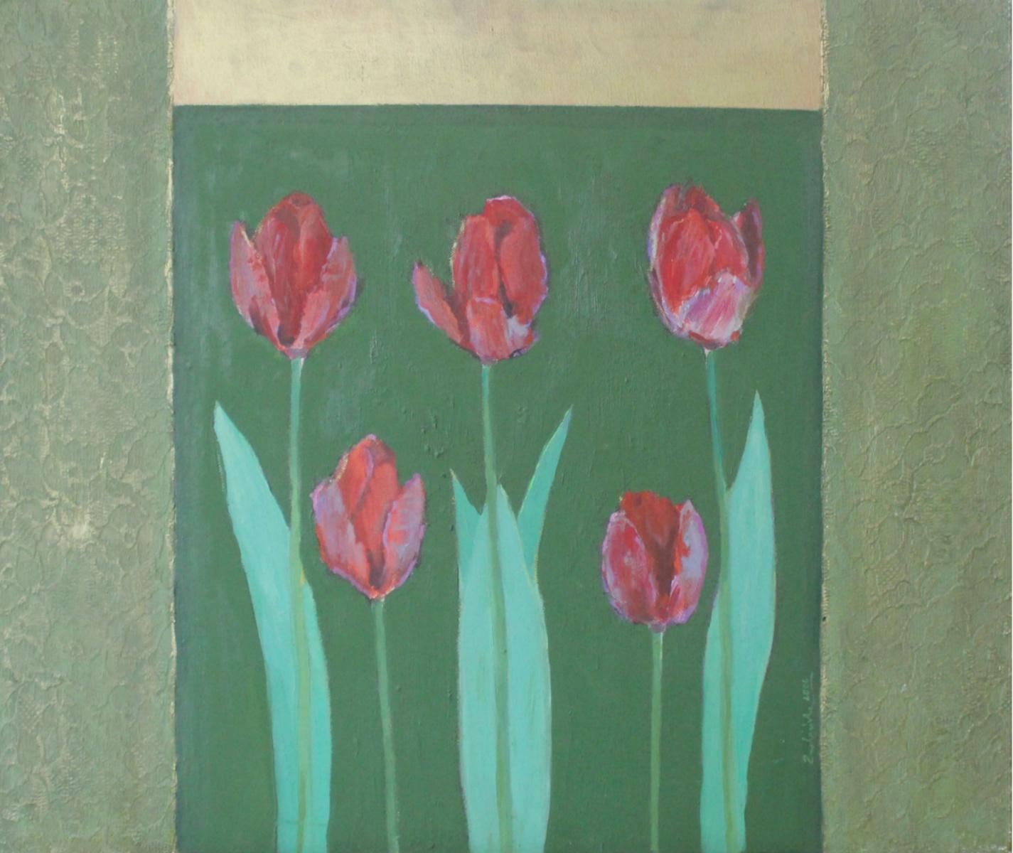 Katarzyna Zwolińska - Tulips - Floral, Flowers, Contemporary Still Life  Painting, Texture, Polish art For Sale at 1stDibs