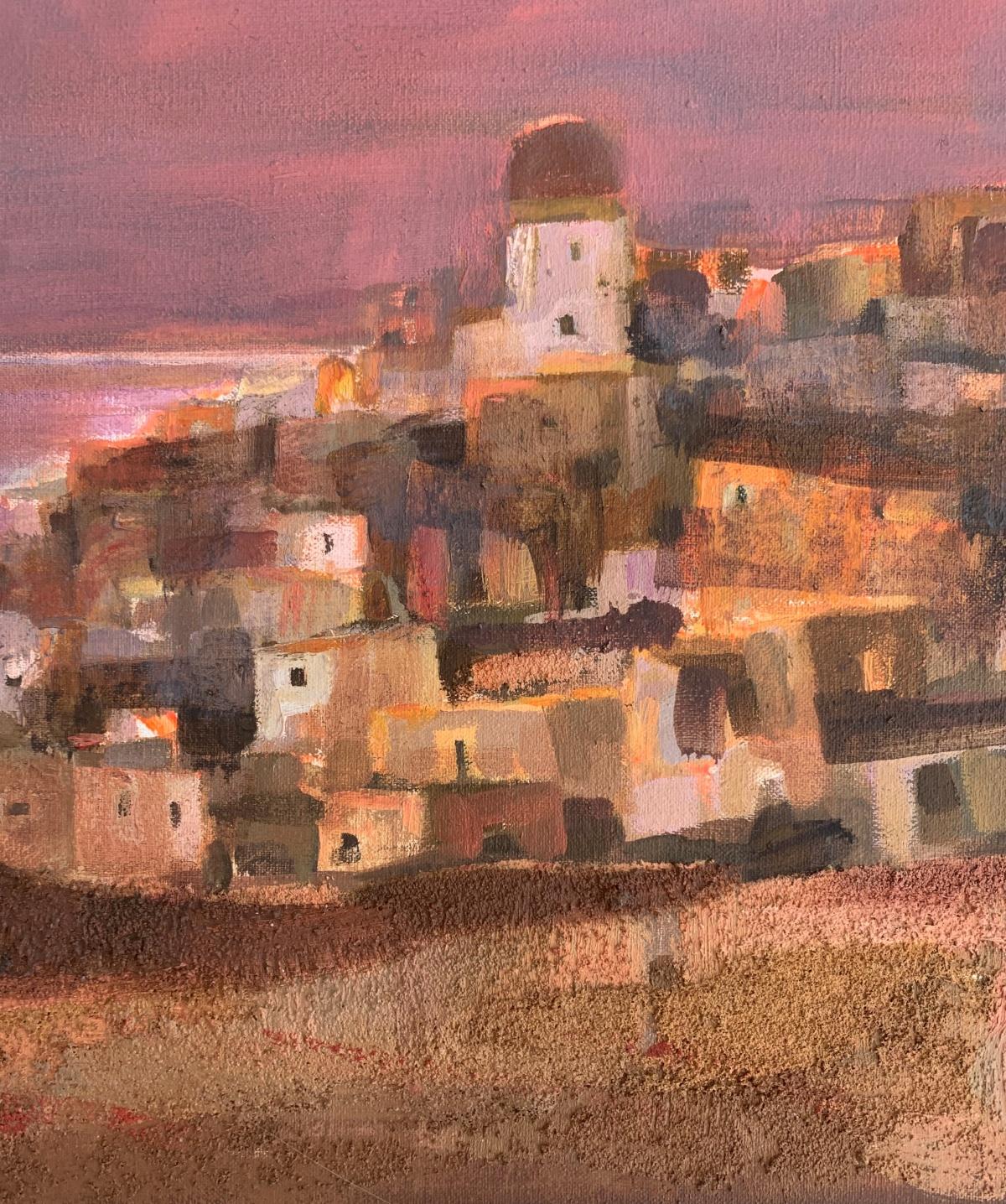 La Toscane au coucher du soleil. Peinture de paysage contemporaine, Texture, Art polonais - Painting de Katarzyna Zwolińska