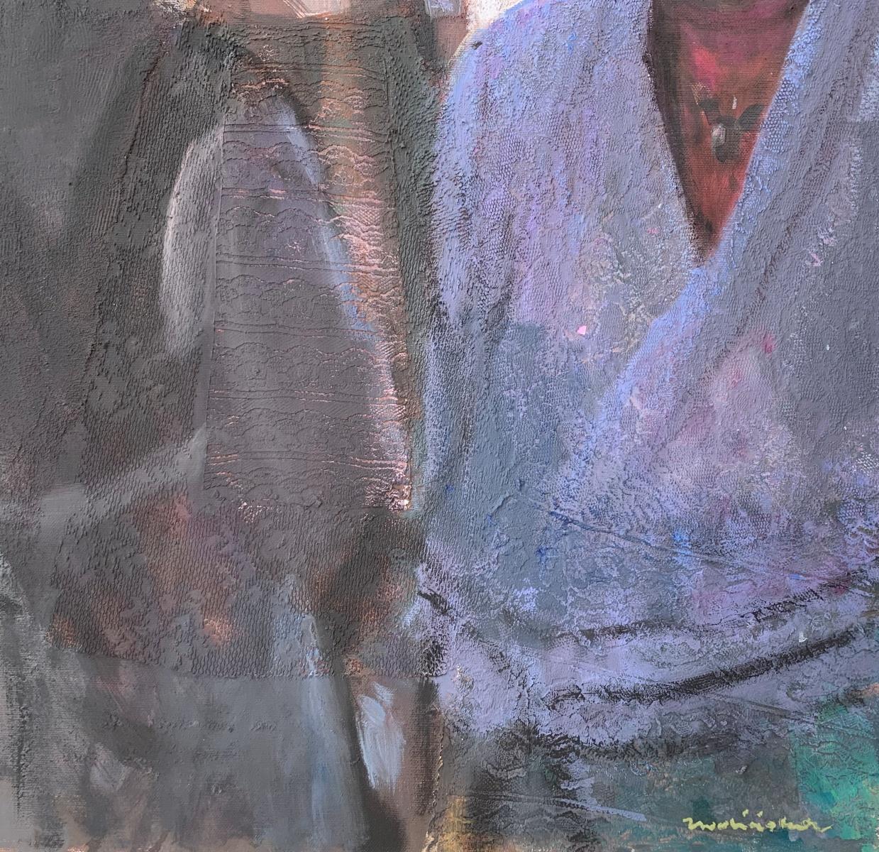 Mujeres. Pintura figurativa contemporánea, Textura, Arte polaco - Portrait Painting Gris de Katarzyna Zwolińska