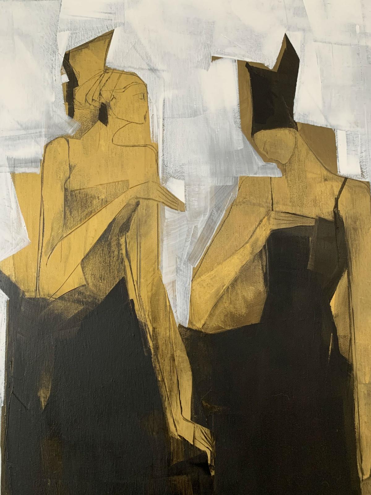 Muses - Contemporary Oil Painting, Black gold & white, Figurative, Big format 2