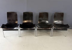 Katavolos, Kelley und Littell für ICF Satz von vier T-Stühlen aus schwarzem Leder