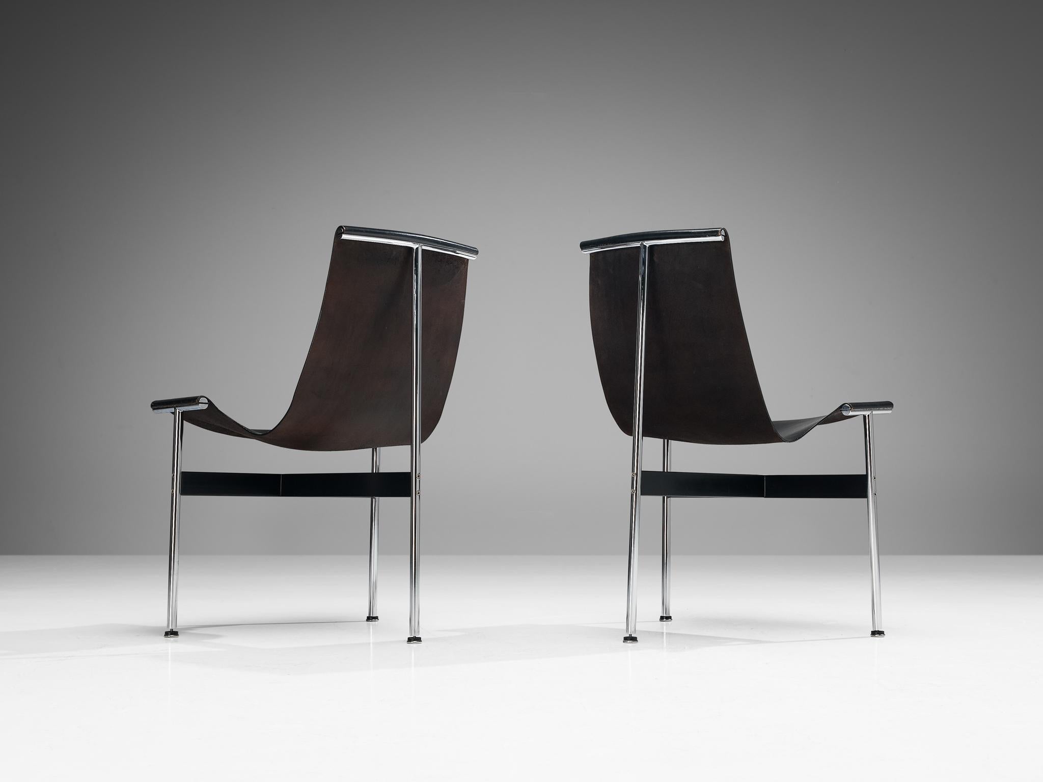 Mid-20th Century Katavolos, Kelley and Littell for ICF Set of Six T-Chairs in Black Leather  For Sale