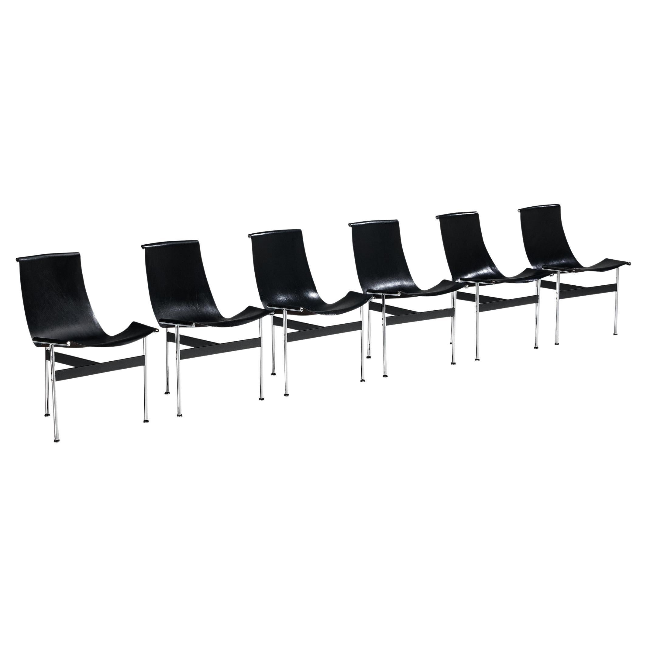 Katavolos, Kelley and Littell for ICF Set of Six T-Chairs in Black Leather 