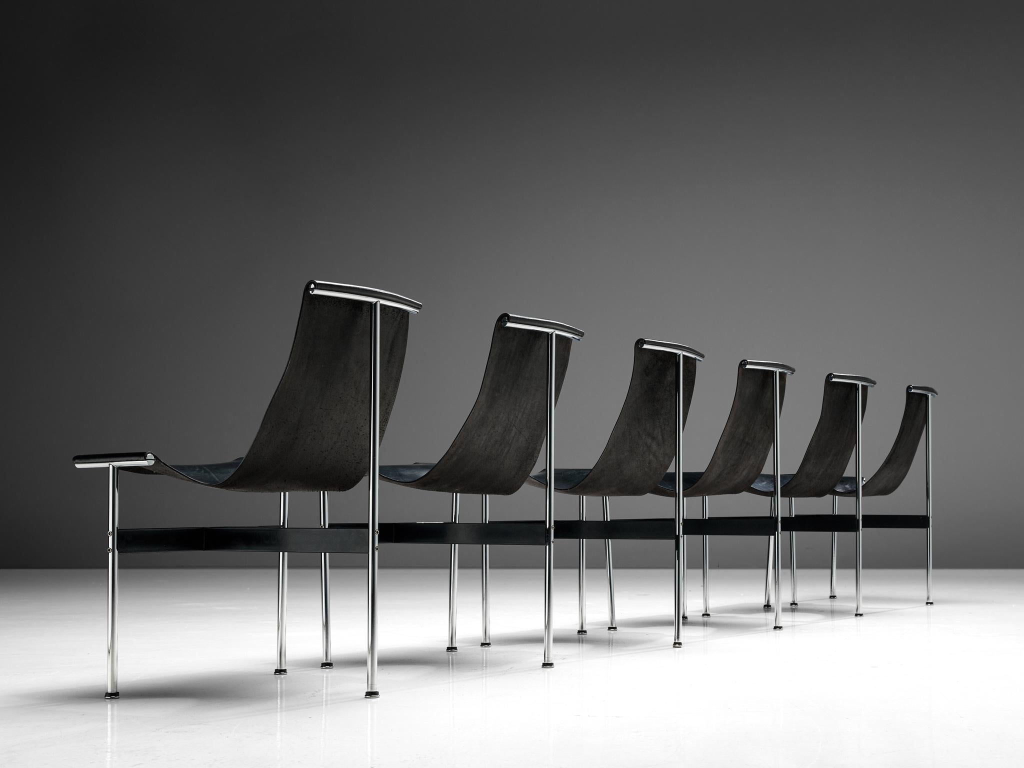 Mid-20th Century Katavolos, Kelley and Littell for ICF Set of Twelve T-Chairs in Leather For Sale