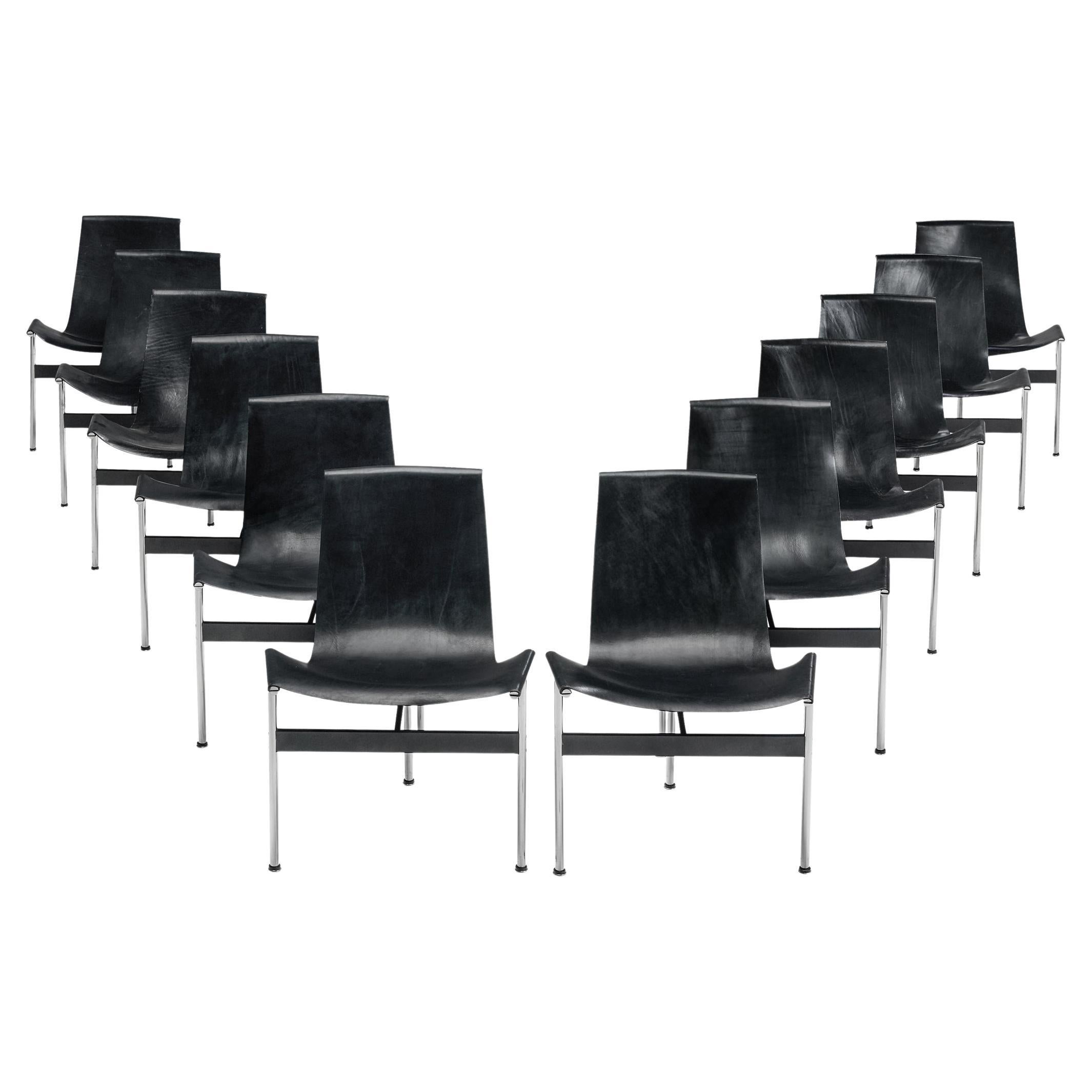 Katavolos, Kelley and Littell for ICF Set of Twelve T-Chairs in Leather For Sale