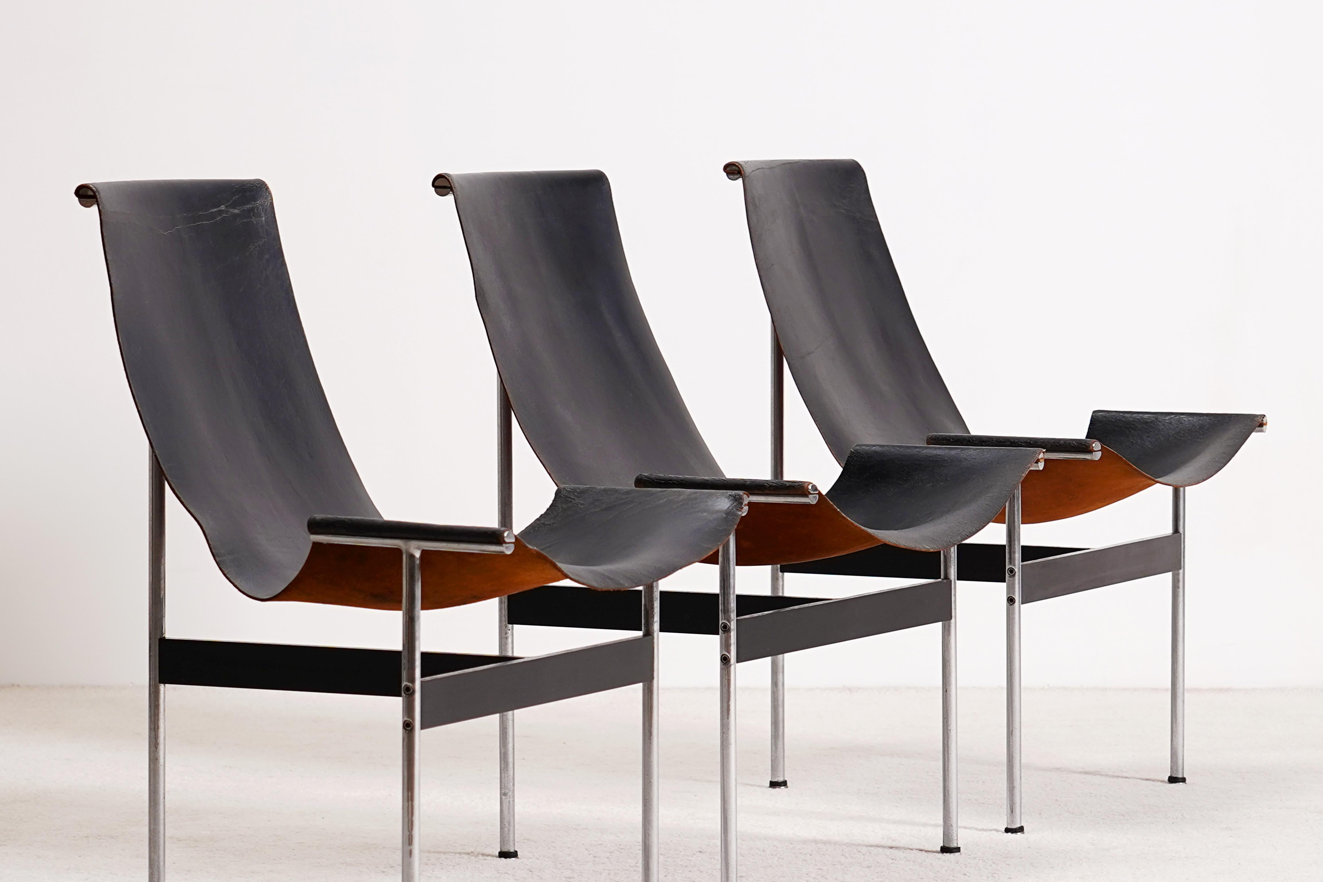 Katavolos, Kelley und Littell für Laverne: 3er-Set T-Stühle aus schwarzem Leder im Angebot 3