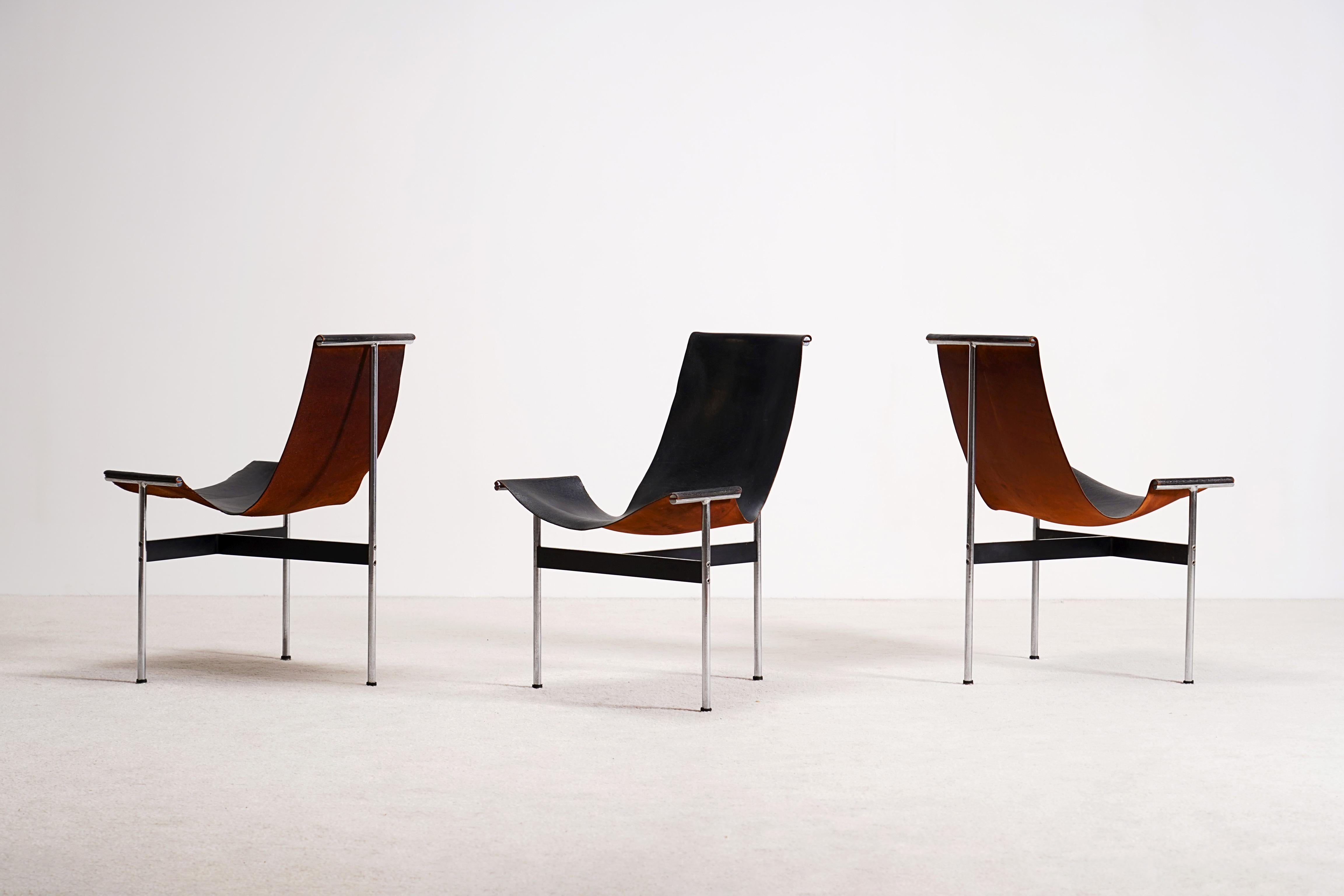 American Katavolos, Kelley and Littell for Laverne Set of 3 T-Chairs in Black Leather For Sale