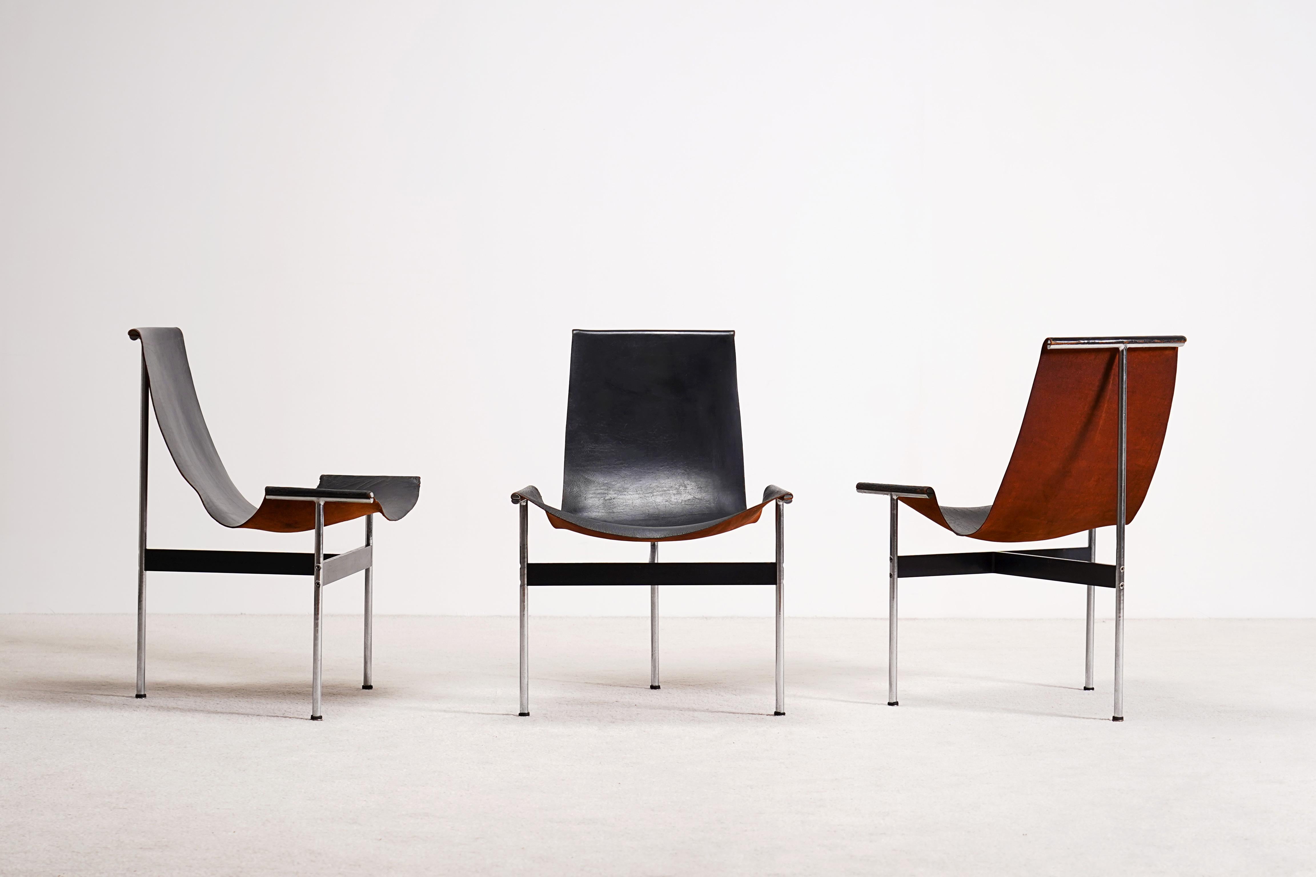 Katavolos, Kelley und Littell für Laverne: 3er-Set T-Stühle aus schwarzem Leder im Zustand „Gut“ im Angebot in Paris, FR