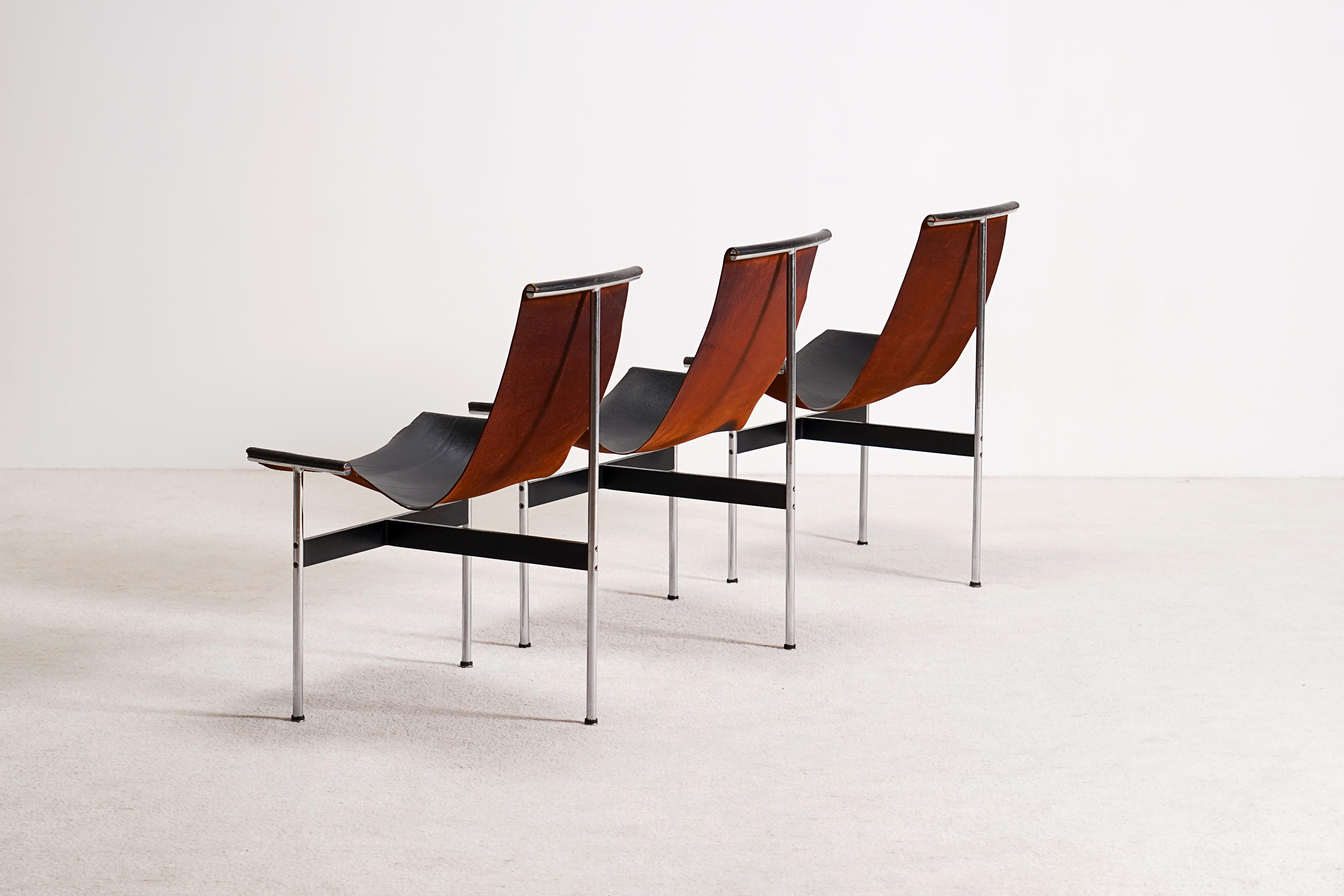 Katavolos, Kelley and Littell for Laverne Set of 3 T-Chairs in Black Leather For Sale 2