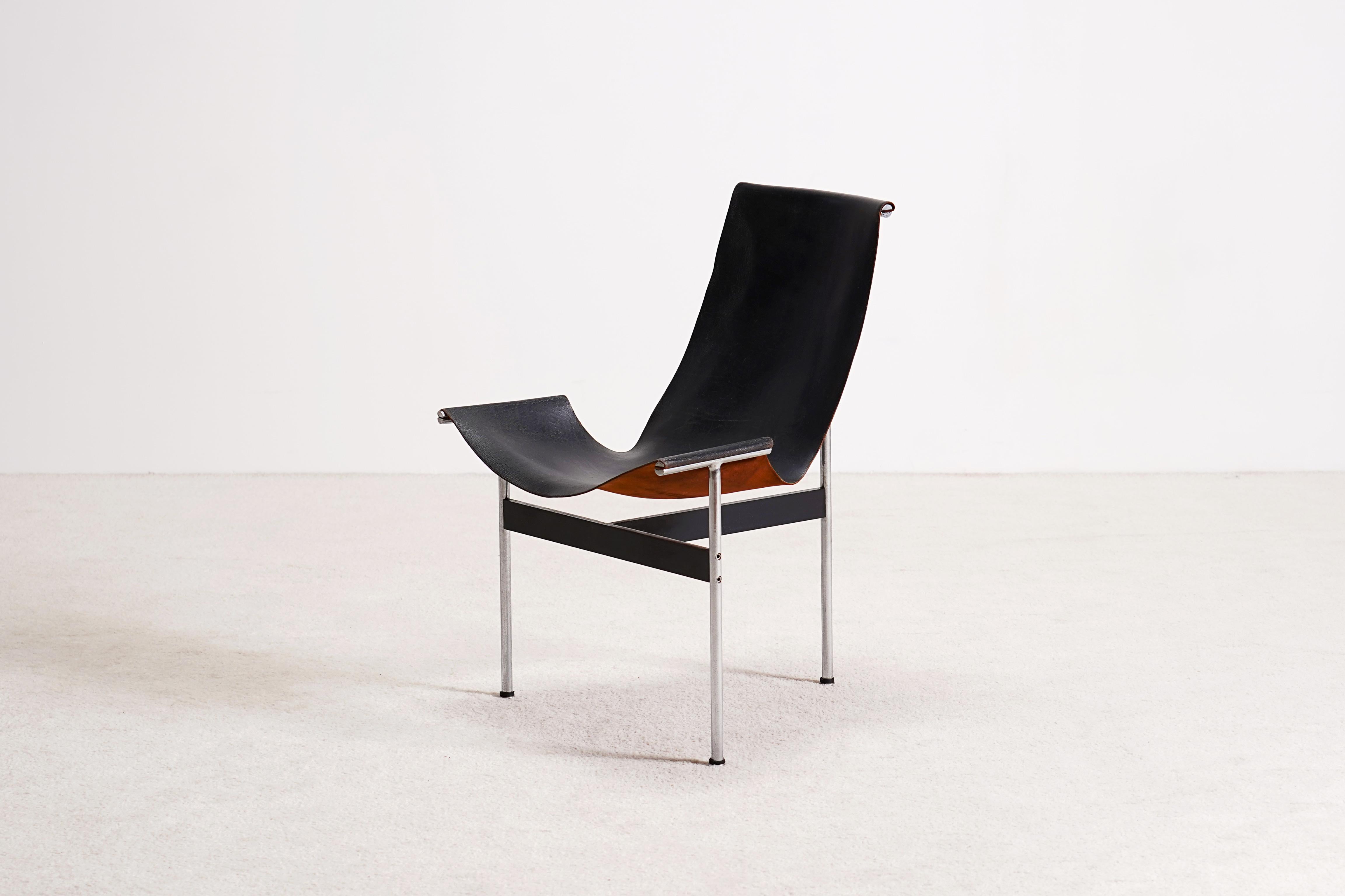 Mid-Century Modern Katavolos, Kelley and Littell for Laverne, T-Chair en cuir noir en vente