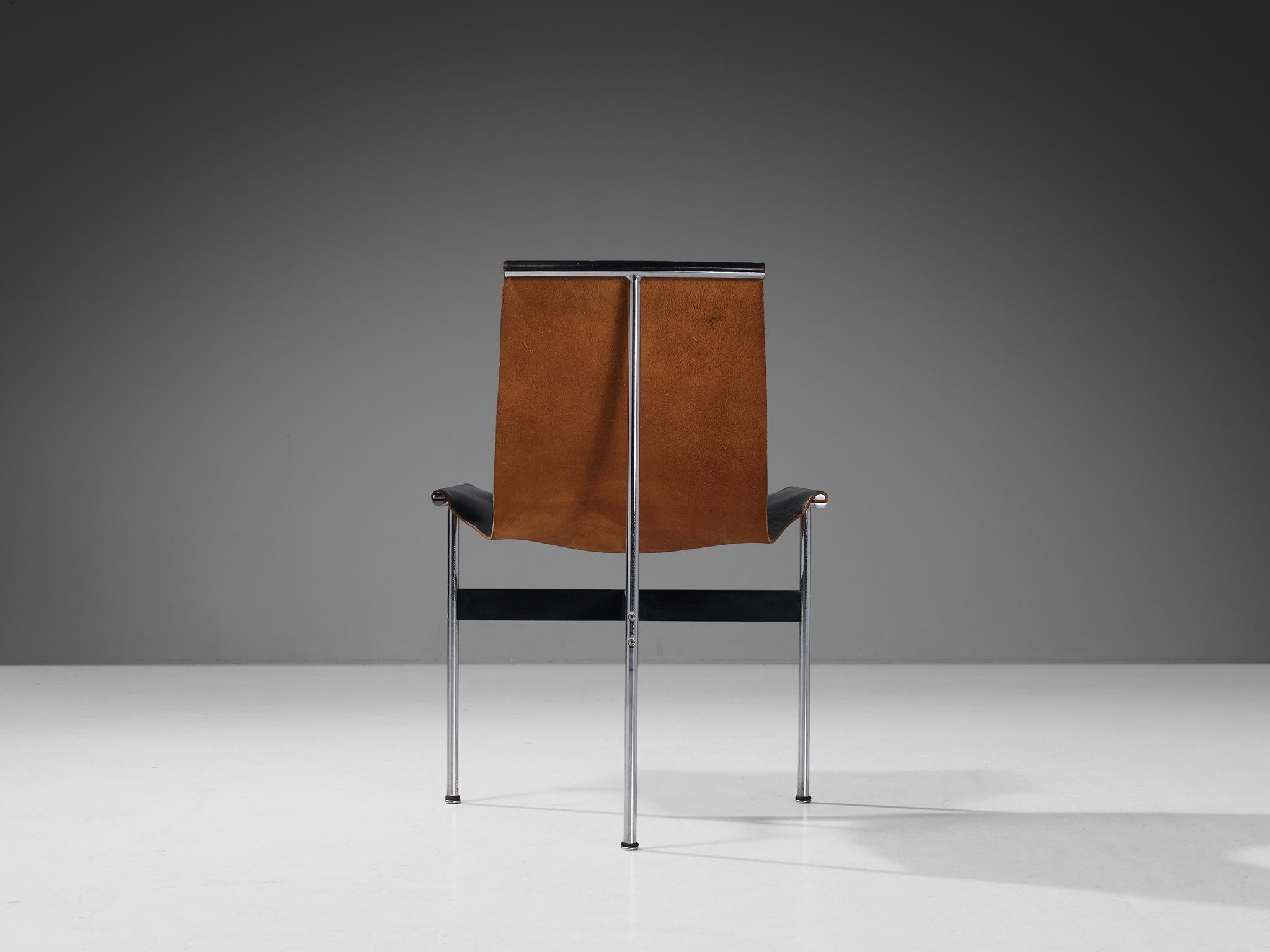 Italian Katavolos, Kelley and Littell Set of Four T-Chairs in Black Leather