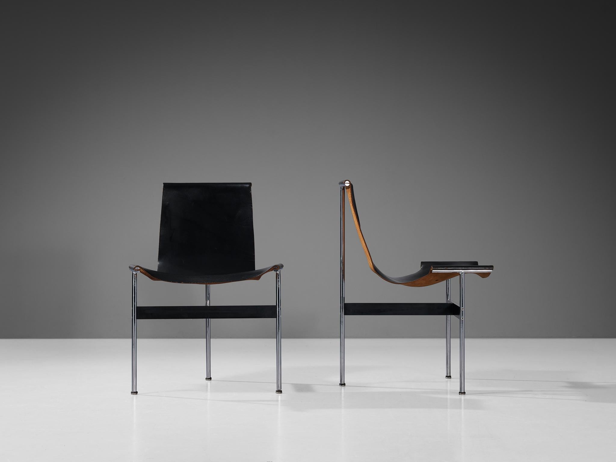 Enameled Katavolos, Kelley and Littell Set of Four T-Chairs in Black Leather