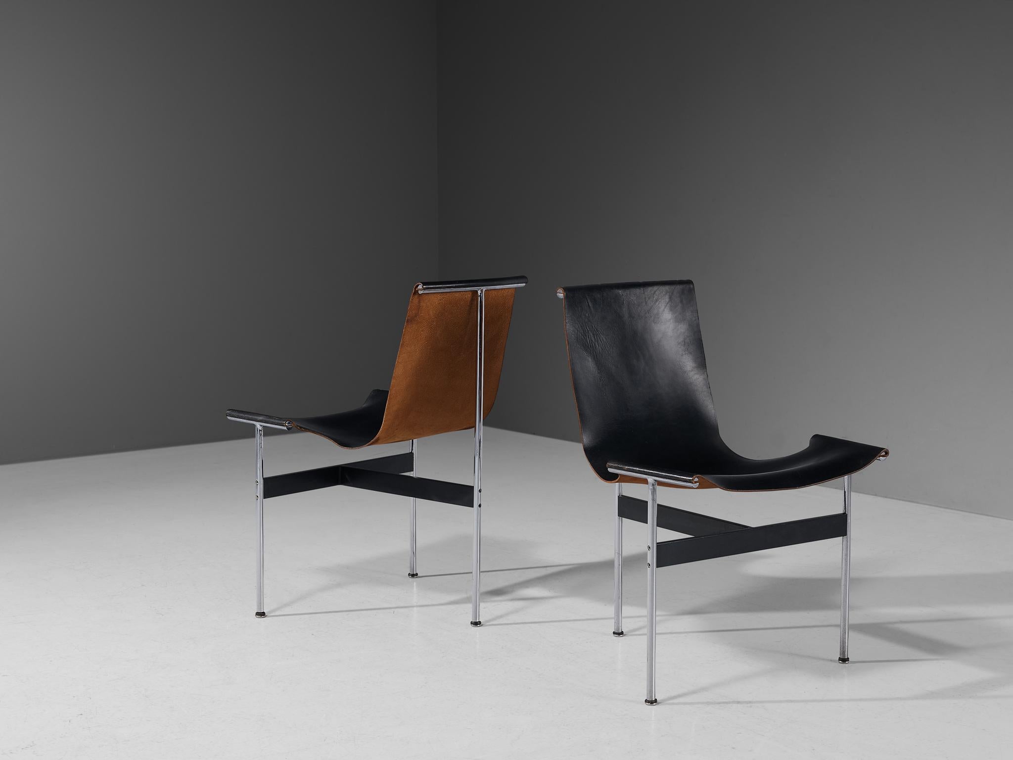 Steel Katavolos, Kelley and Littell Set of Four T-Chairs in Black Leather