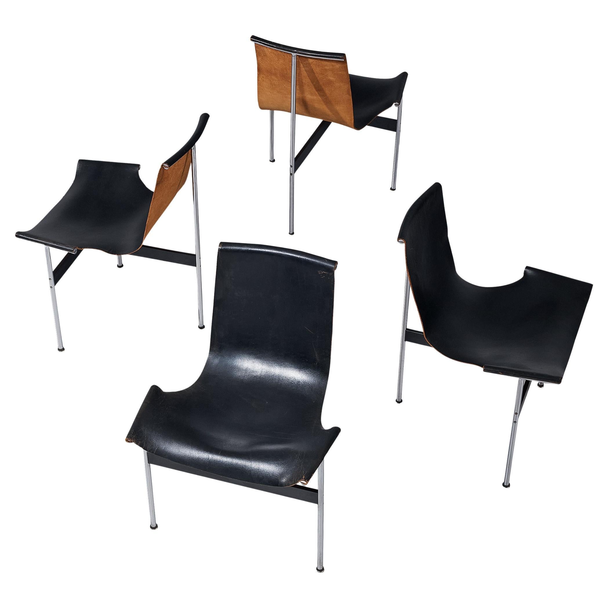 Katavolos, Kelley and Littell Set of Four T-Chairs in Black Leather