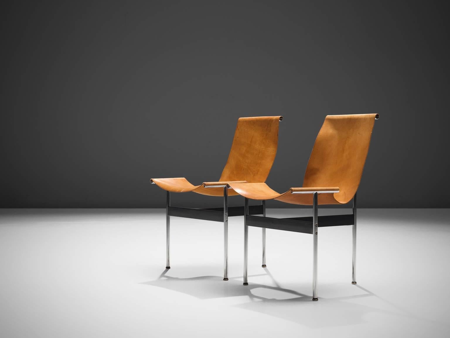 American Katavolos, Kelley and Littell T-Chairs in Cognac Leather, Set of Ten