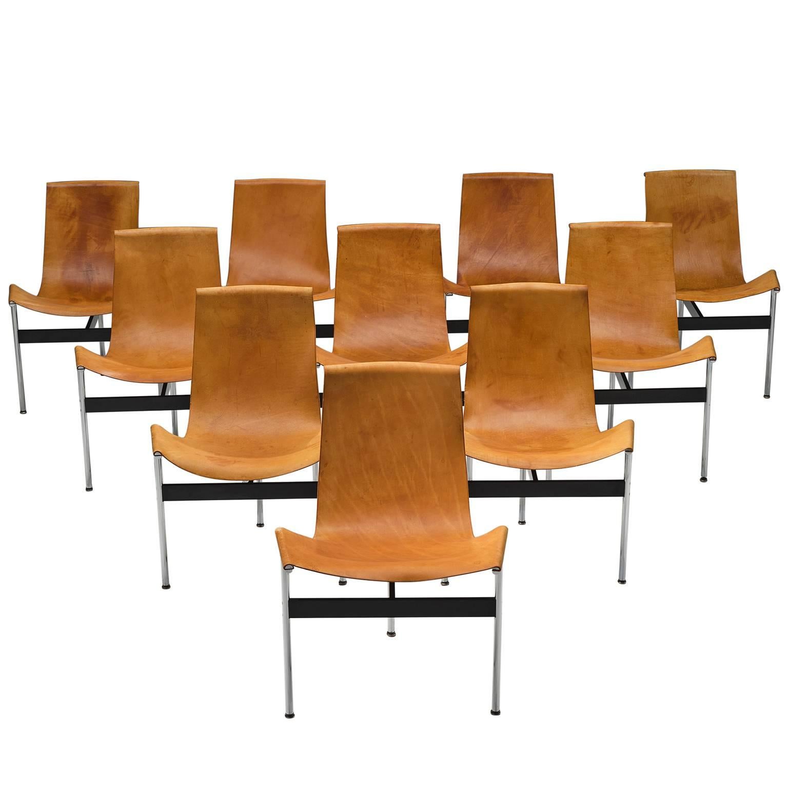 Katavolos, Kelley and Littell T-Chairs in Cognac Leather, Set of Ten