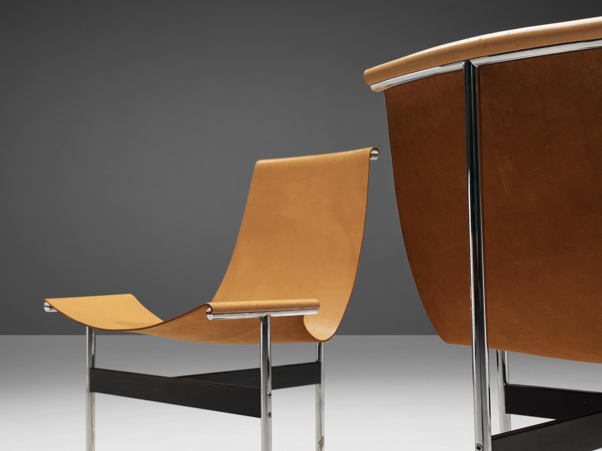 Mid-Century Modern Katavolos, Kelley and Littell for Laverne Pair of T-Chairs in Camel Leather For Sale
