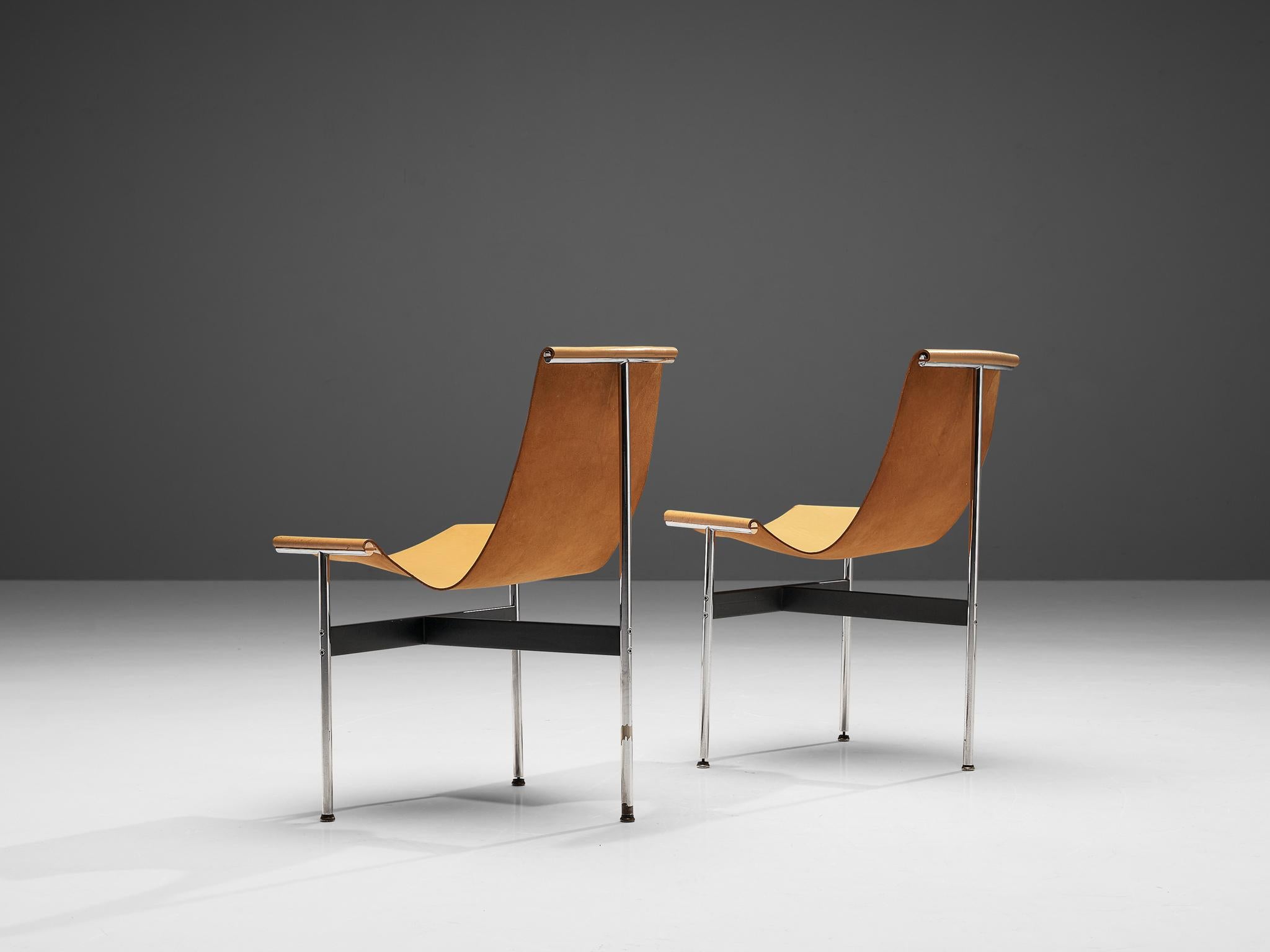 American Katavolos, Kelley and Littell for Laverne Pair of T-Chairs in Camel Leather For Sale