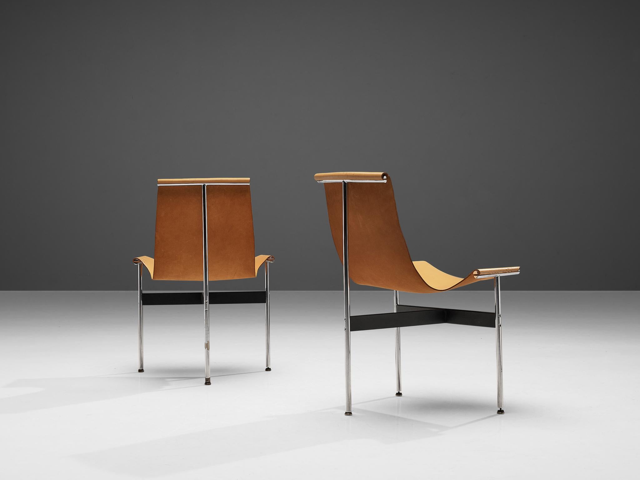 Mid-20th Century Katavolos, Kelley and Littell for Laverne Pair of T-Chairs in Camel Leather For Sale