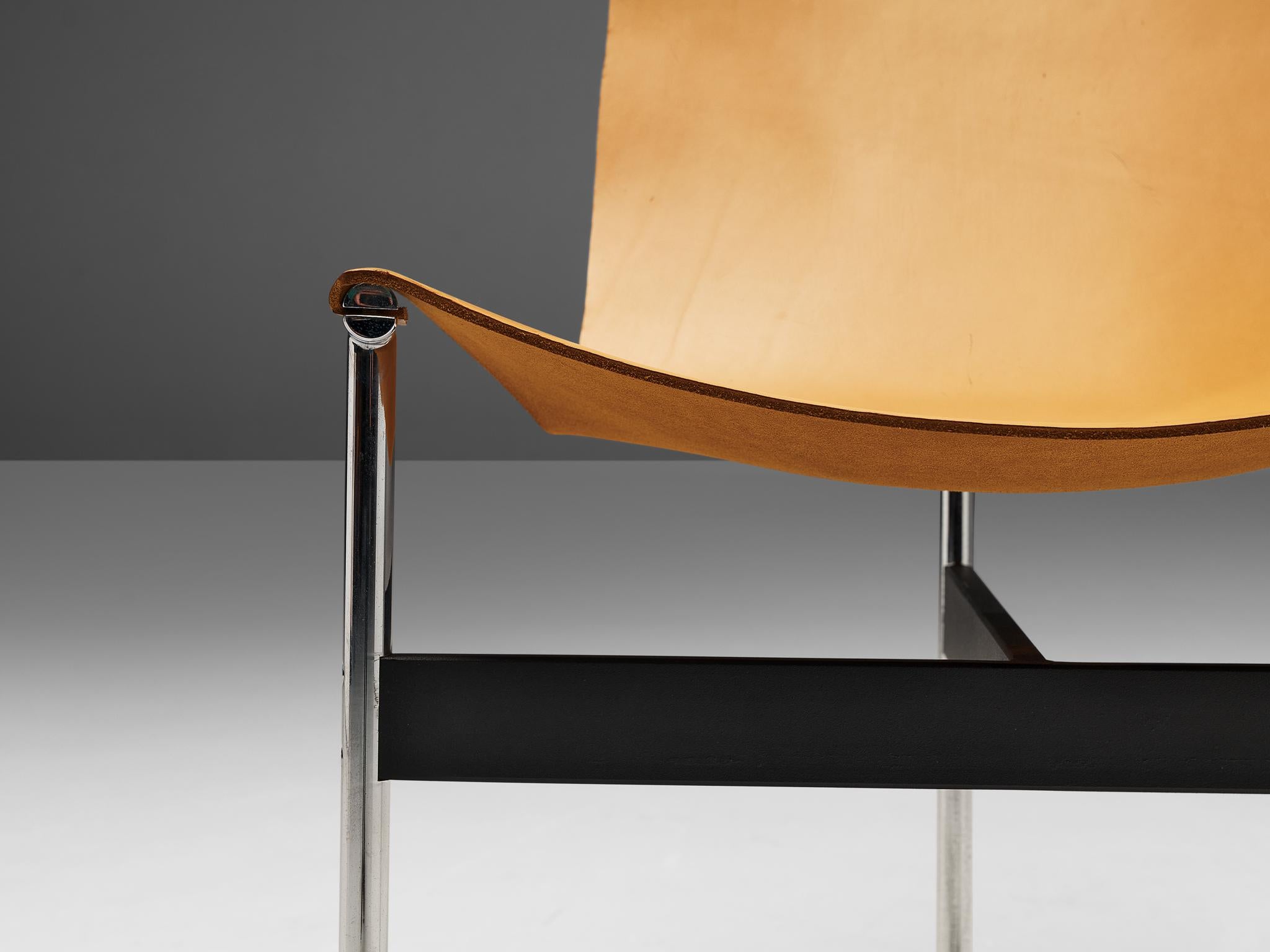 Steel One Katavolos, Kelley and Littell for Laverne T-Chair in Camel Leather  For Sale
