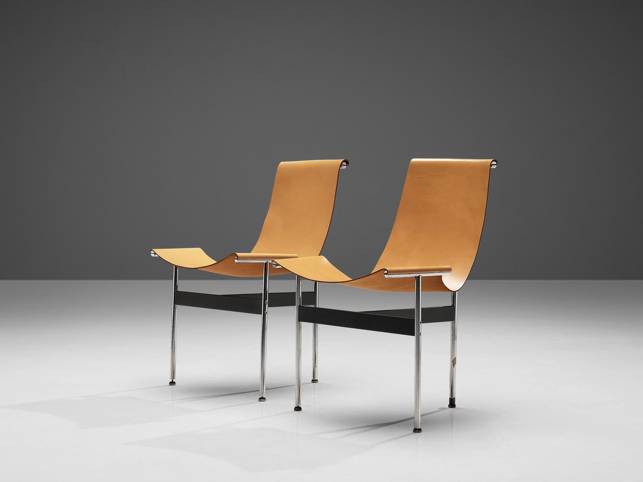 Katavolos, Kelley and Littell for Laverne Pair of T-Chairs in Camel Leather For Sale 1