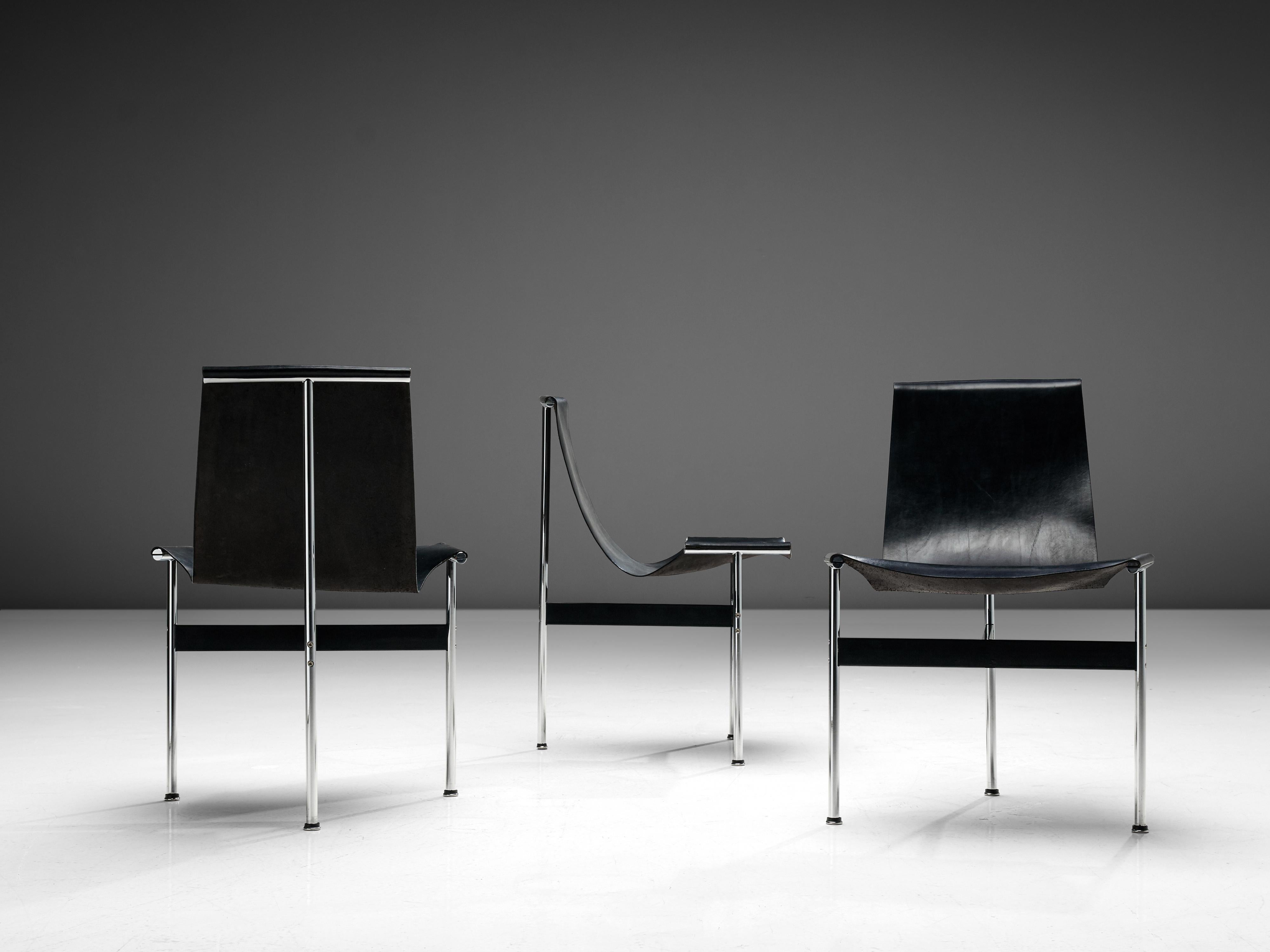 Katavolos, Kelly and Littell Set of 12 Dining Chairs '3LC' in Black Leather In Good Condition In Waalwijk, NL