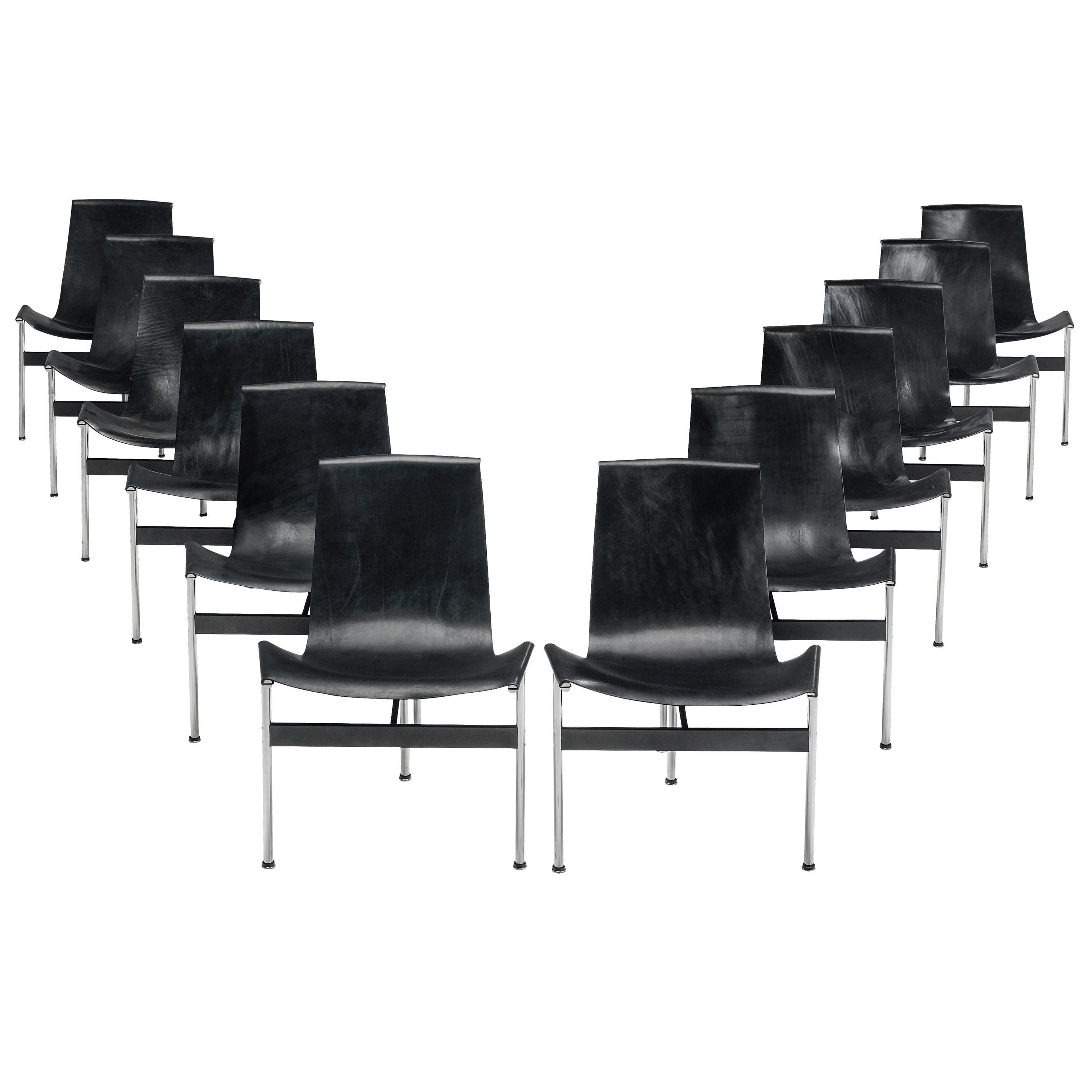 Katavolos, Kelly and Littell Set of 12 Dining Chairs '3LC' in Black Leather