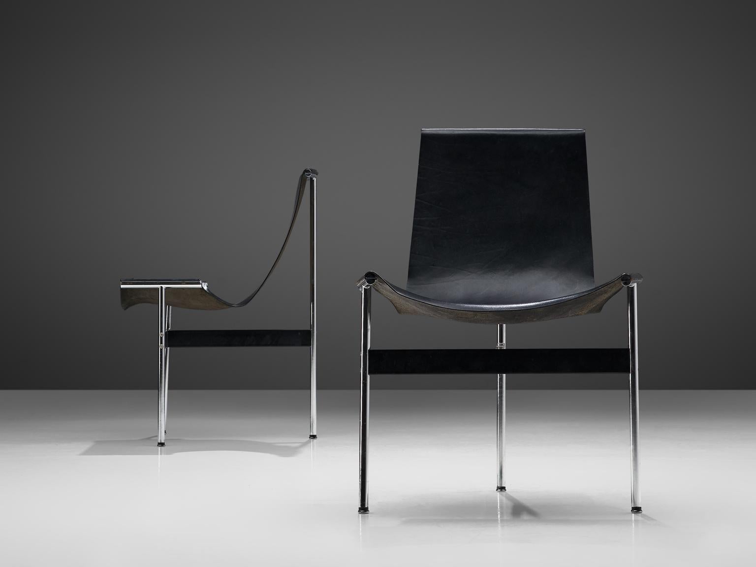 American Katavolos, Kelly and Littell Set of Six T-Chairs in Black Leather