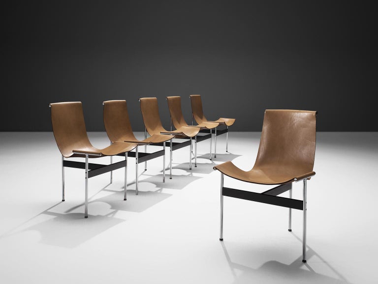 Katavolos Kelly And Littell Set Of Six T Chairs In Cognac Leather