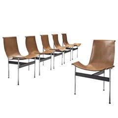Katavolos, Kelly and Littell Set of Six T-Chairs in Cognac Leather
