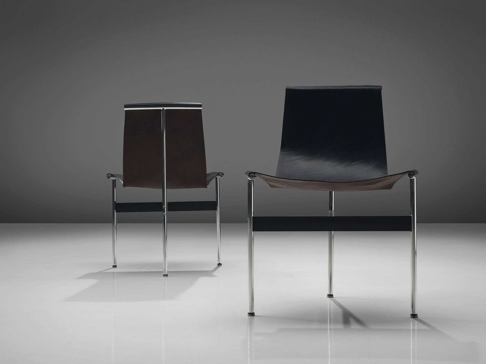 Plated Katavolos Kelly and Littell T-Chairs in Original Black Leather
