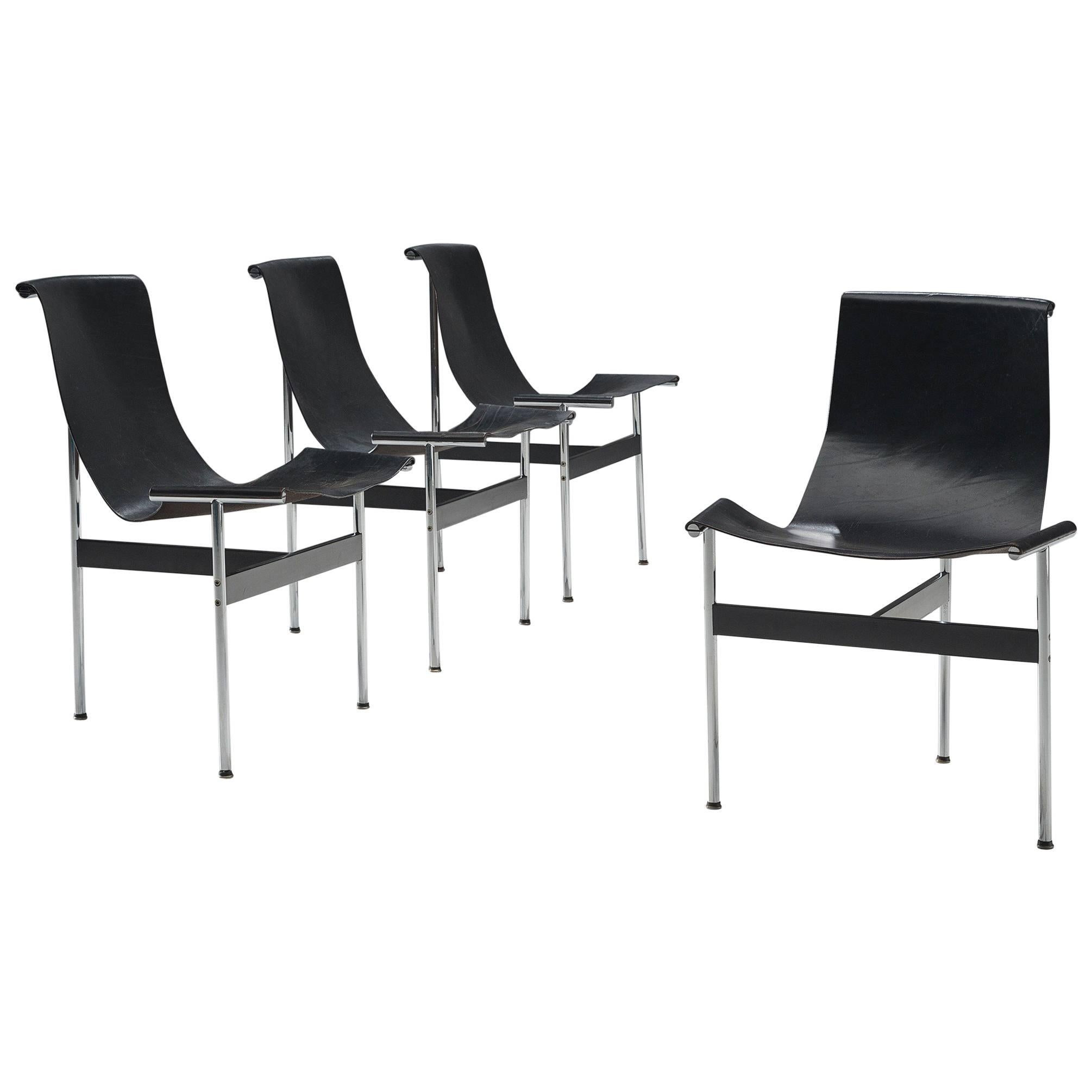 Katavolos Kelly and Littell T-Chairs in Original Black Leather